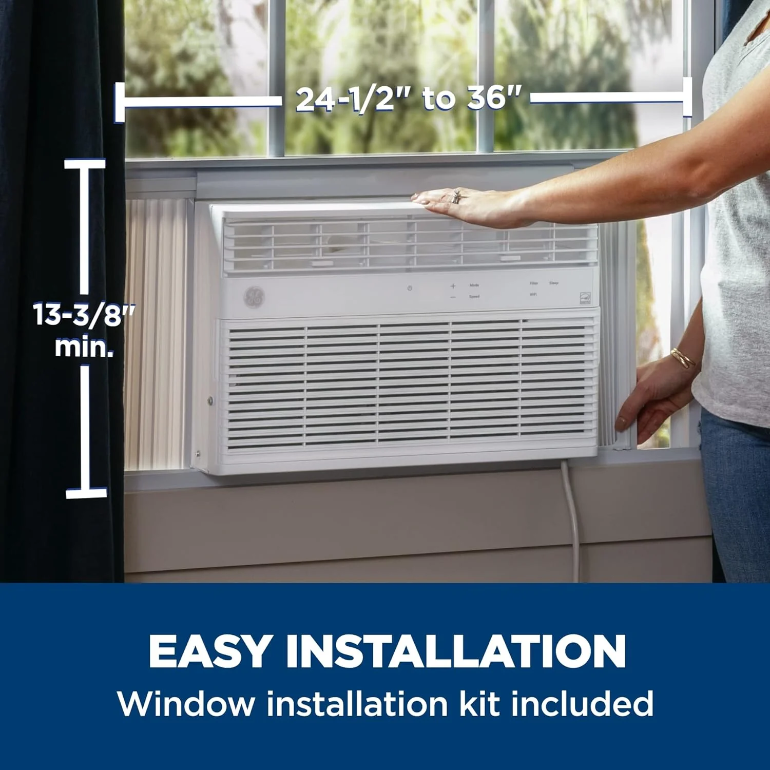 NEW - GE Window Air Conditioner 8000 BTU, Wi-Fi Enabled, Energy-Efficient Cooling for Medium Rooms, 8K BTU Window AC Unit with Easy Install Kit, Control Using Remote or Smartphone App - Retail $280 - Image 2