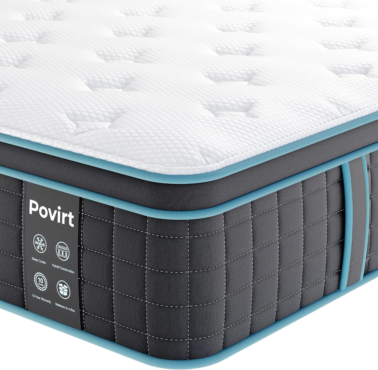 NEW - Povirt QUEEN Mattress, 12 Inch Hybrid Queen Size Mattress in a Box, Cool Memory Foam and Pocket Coils Innerspring Mattress for Pressure Relief & Motion Isolation, Medium Firm Feel - Retail $264 - Image 2