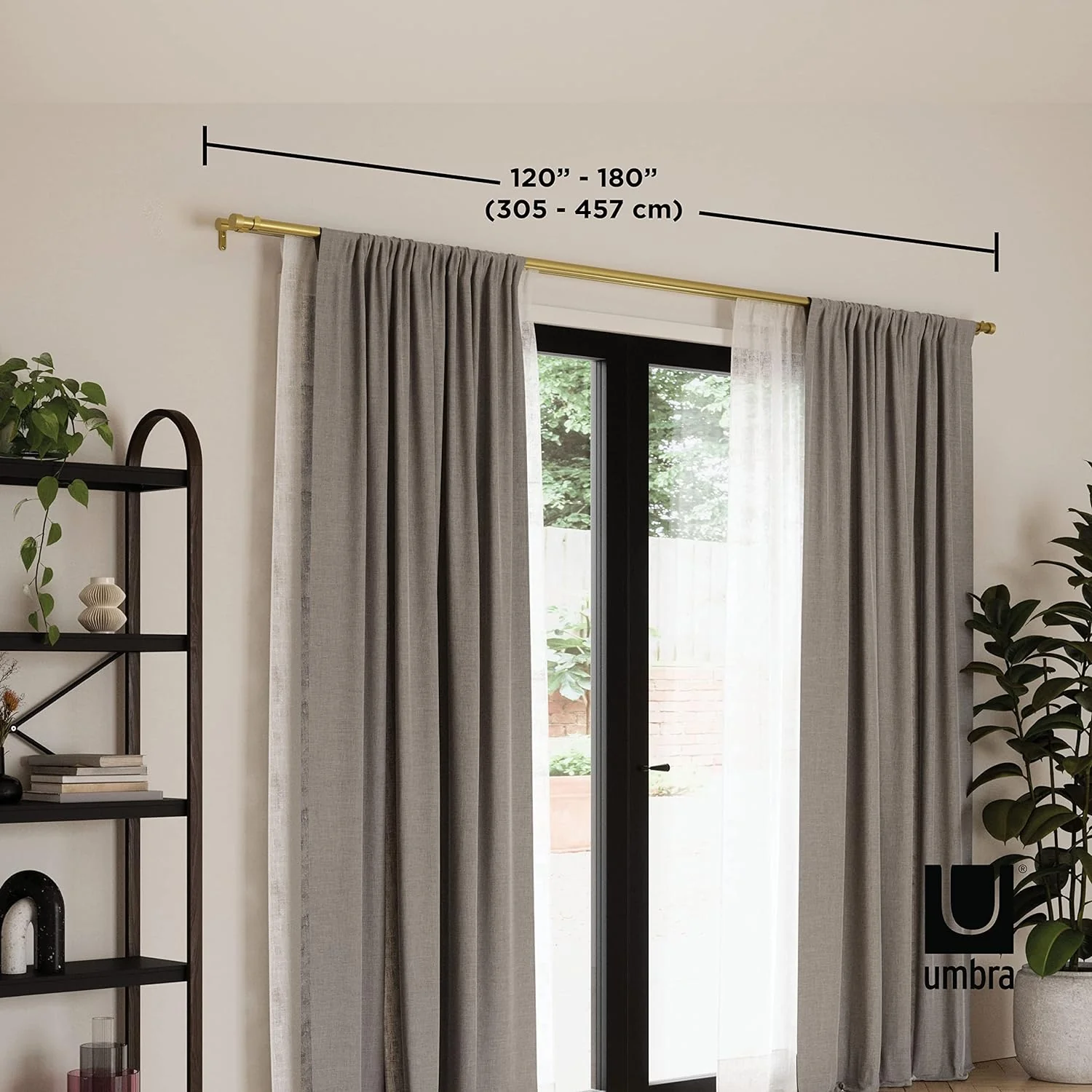 Umbra Cappa Double Curtain Rod (120-180-Inch, Brass) - Retail $45 - Image 3