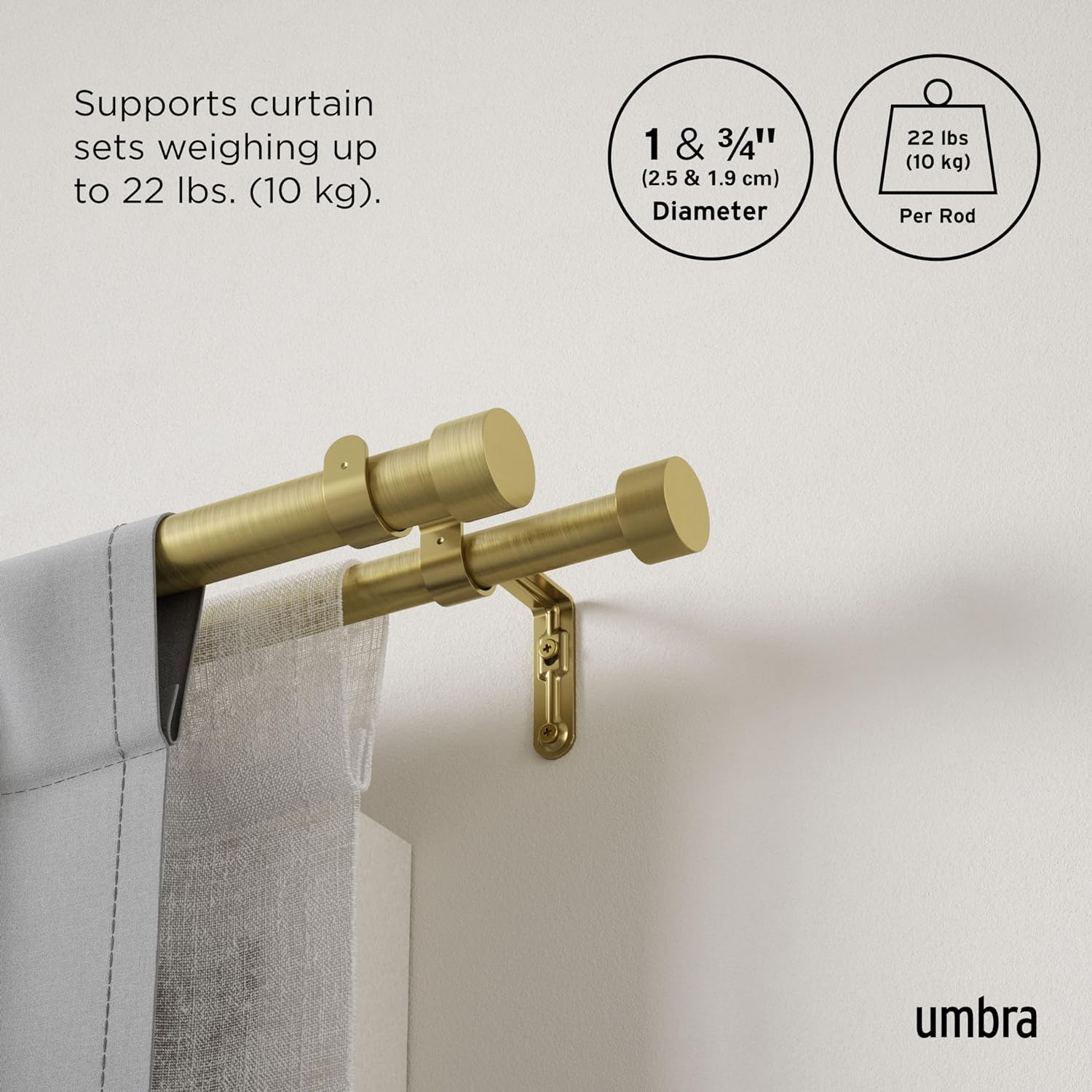 Umbra Cappa Double Curtain Rod (120-180-Inch, Brass) - Retail $45 - Image 4