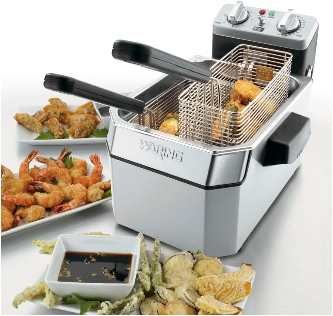 Waring Commercial WDF1000 Heavy Duty 10 lb. Single Basket Deep Fryer , Includes 3 Fry Baskets & Night-Cover-1800W, 120V, 5-15 Plug,Silver - Retail $419 - Image 2