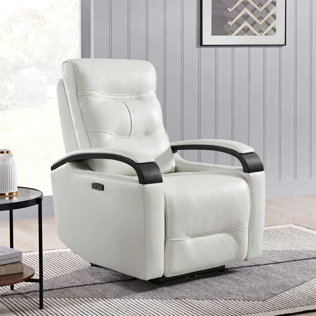Canmore Leather Power Recliner with Power Headrest - Retail $699 - Image 2
