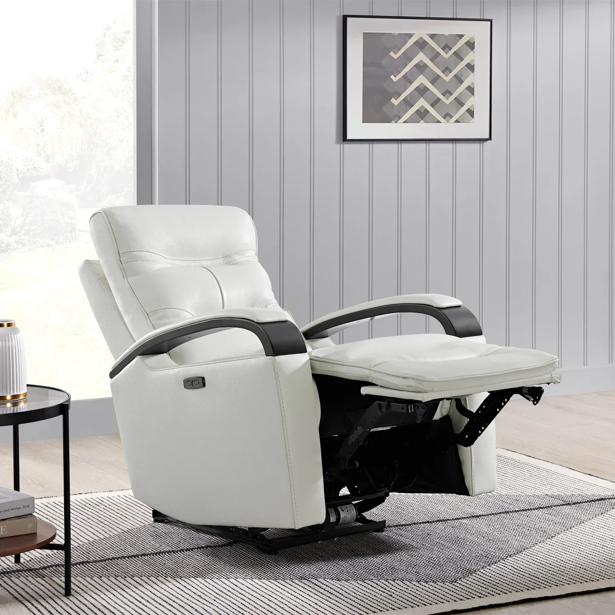 Canmore Leather Power Recliner with Power Headrest - Retail $699 - Image 3