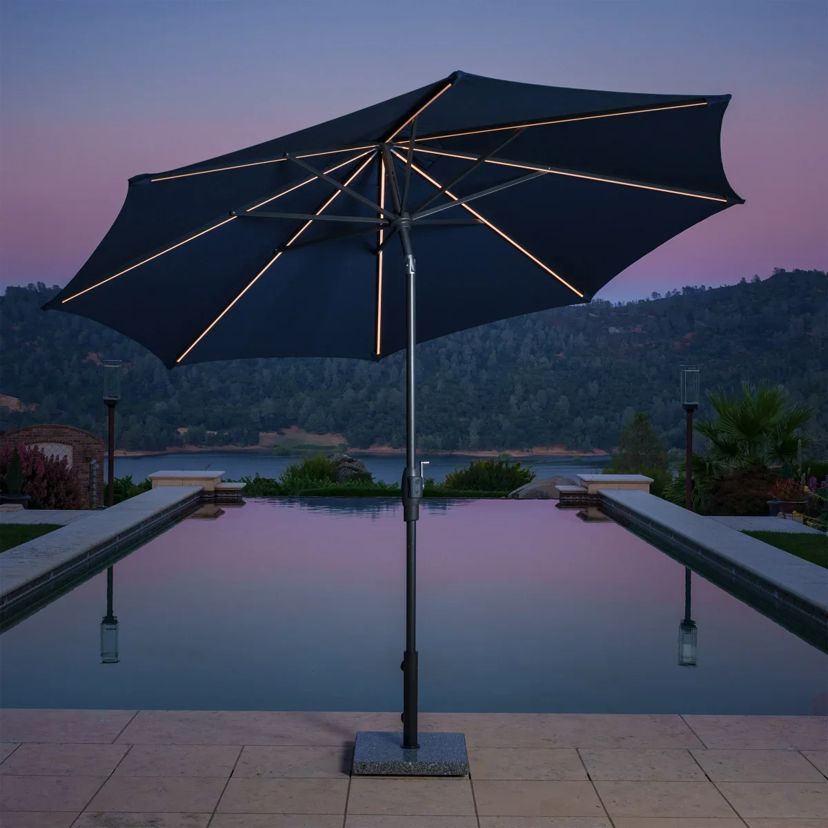 NEW - Sunvilla Blue 10' Round Solar LED Market Umbrella - Retail $164 - Image 2