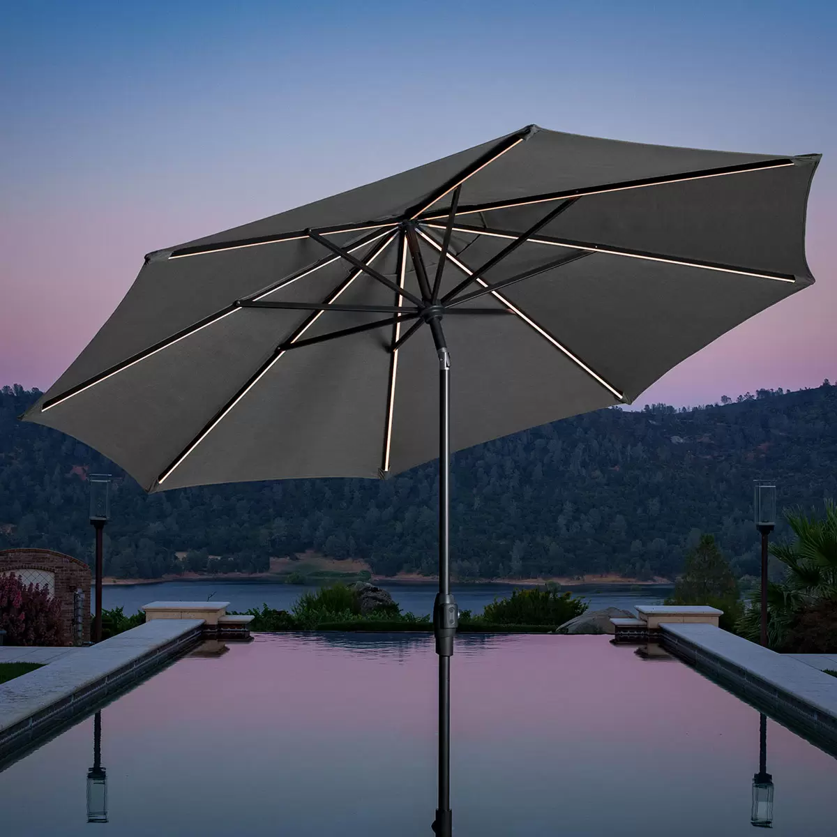 NEW - SunVilla Grey 10ft LED Aluminum Round Market Umbrella - Image 2