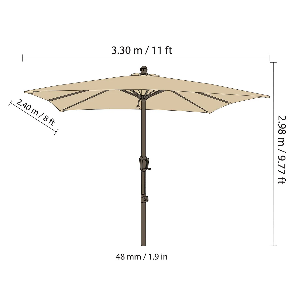 NEW - Seasons Sentry 8' x 11' Height Adjustable Market Umbrella - Image 8
