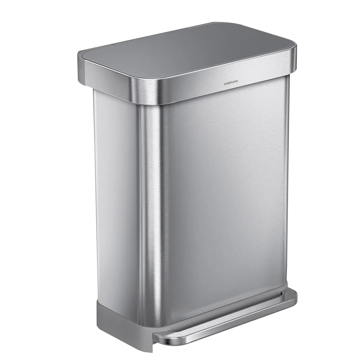 NEW - Simplehuman 55L Rectangular Step Can with Plastic Lid