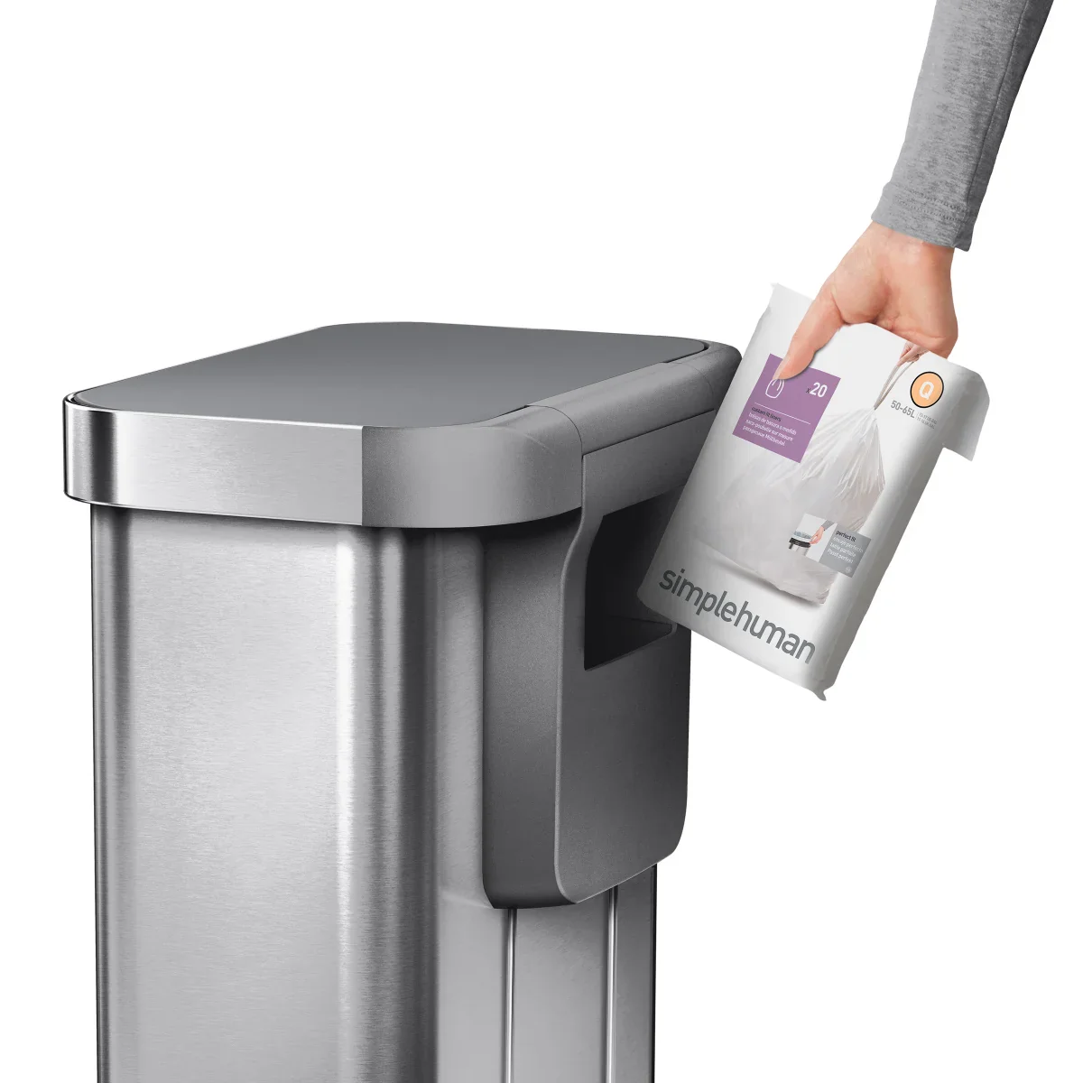 NEW - Simplehuman 55L Rectangular Step Can with Plastic Lid - Image 3