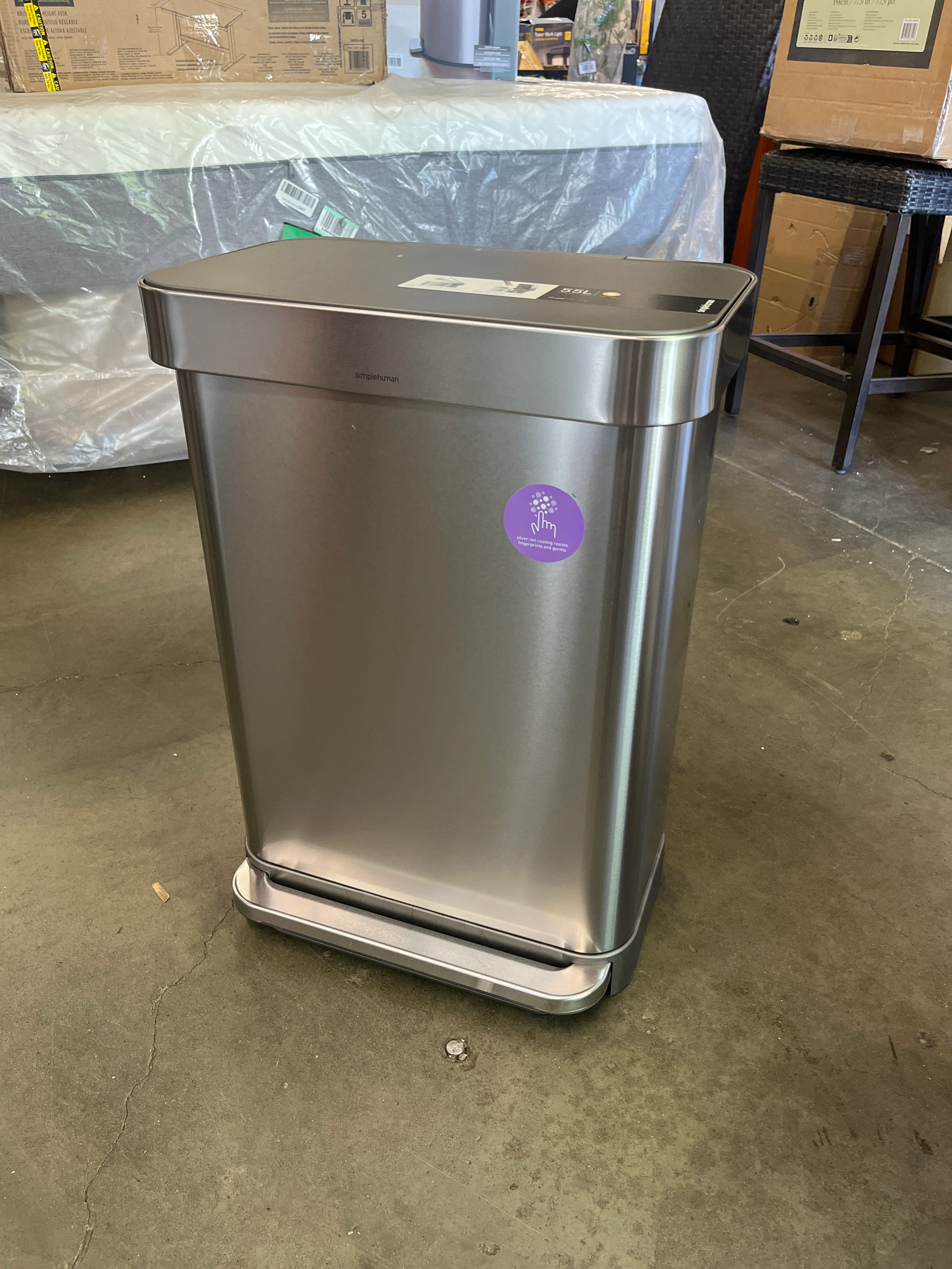 NEW - Simplehuman 55L Rectangular Step Can with Plastic Lid - Image 4