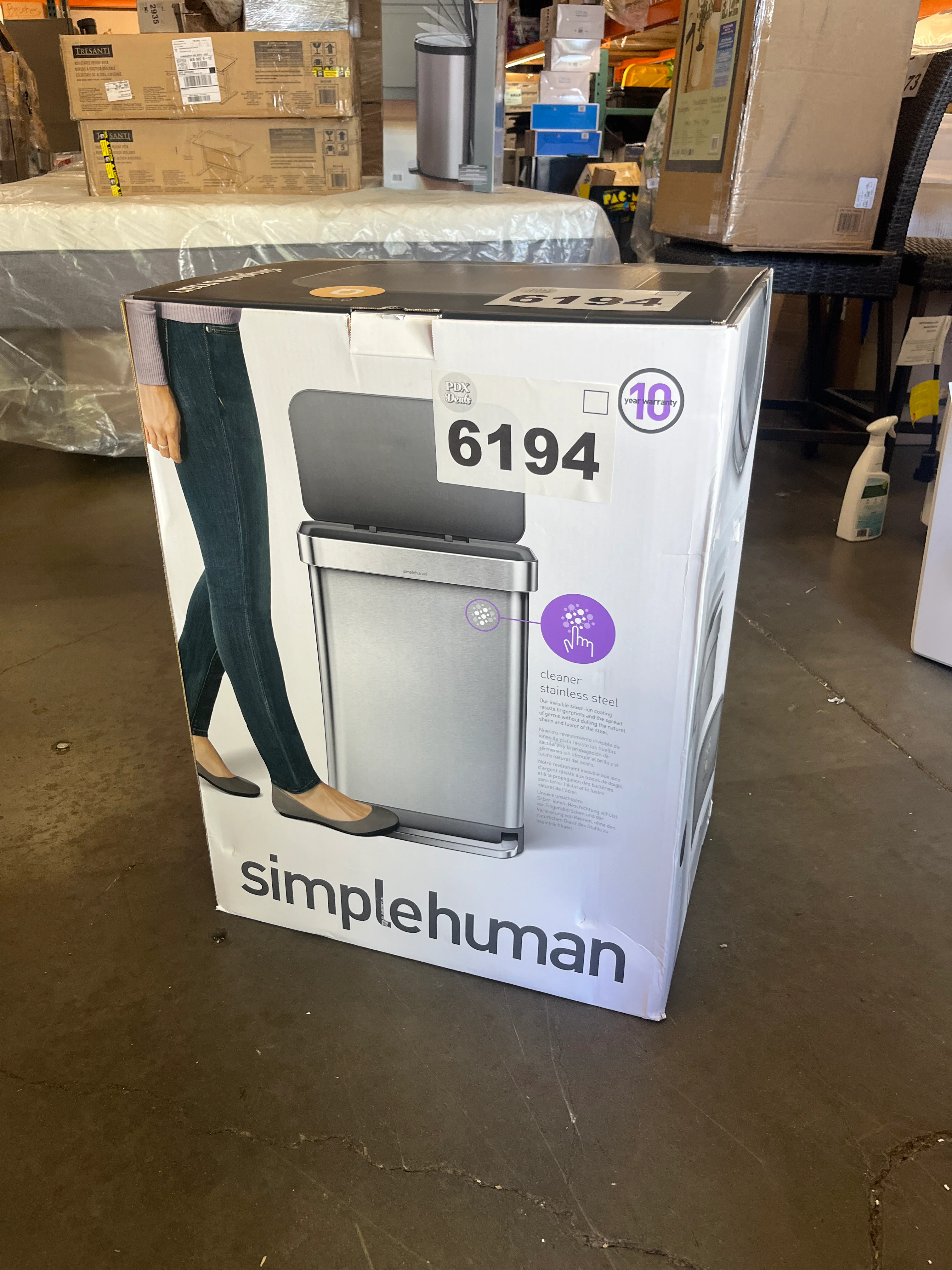 NEW - Simplehuman 55L Rectangular Step Can with Plastic Lid - Image 6