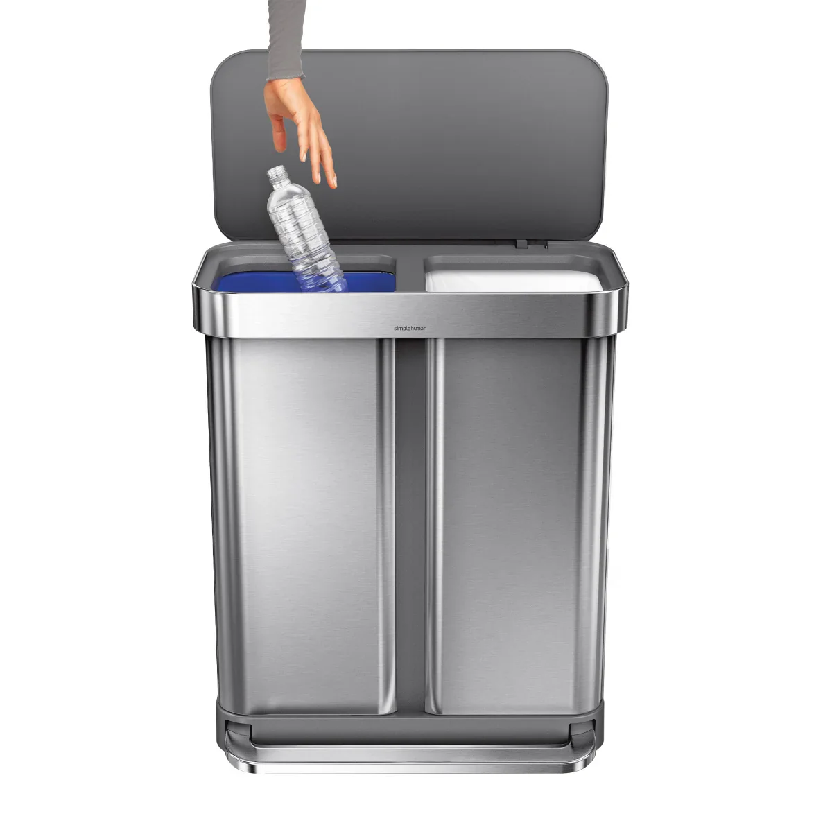 Simplehuman 58L Dual Compartment Step Can with Plastic Lid - Image 2