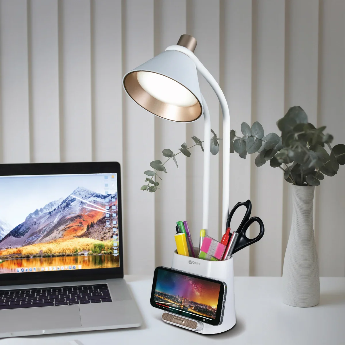 OttLite LED Desk Organizer Lamp with Wireless Charging Stand - Image 2