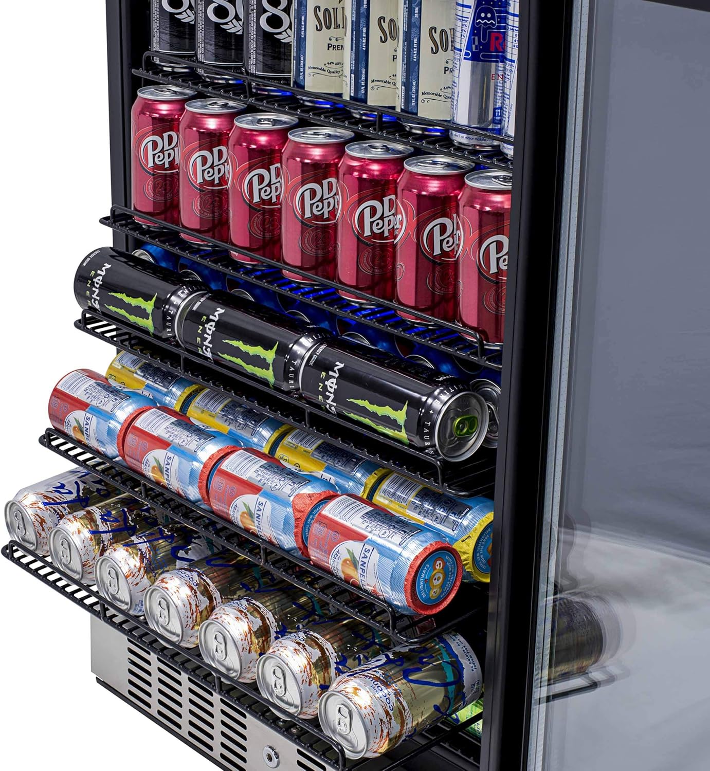 NEW - NewAir Beverage Refrigerator Cooler with 177 Can Capacity - Stainless Steel Mini Bar Beer Fridge with Reversible Hinge Glass Door - Cools to 37F - Retail $715 - Image 3