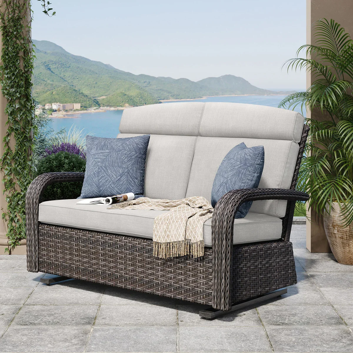 Like NEW - Grand Leisure Nogales Cushioned Glider Loveseat - Retail $749 - Image 2