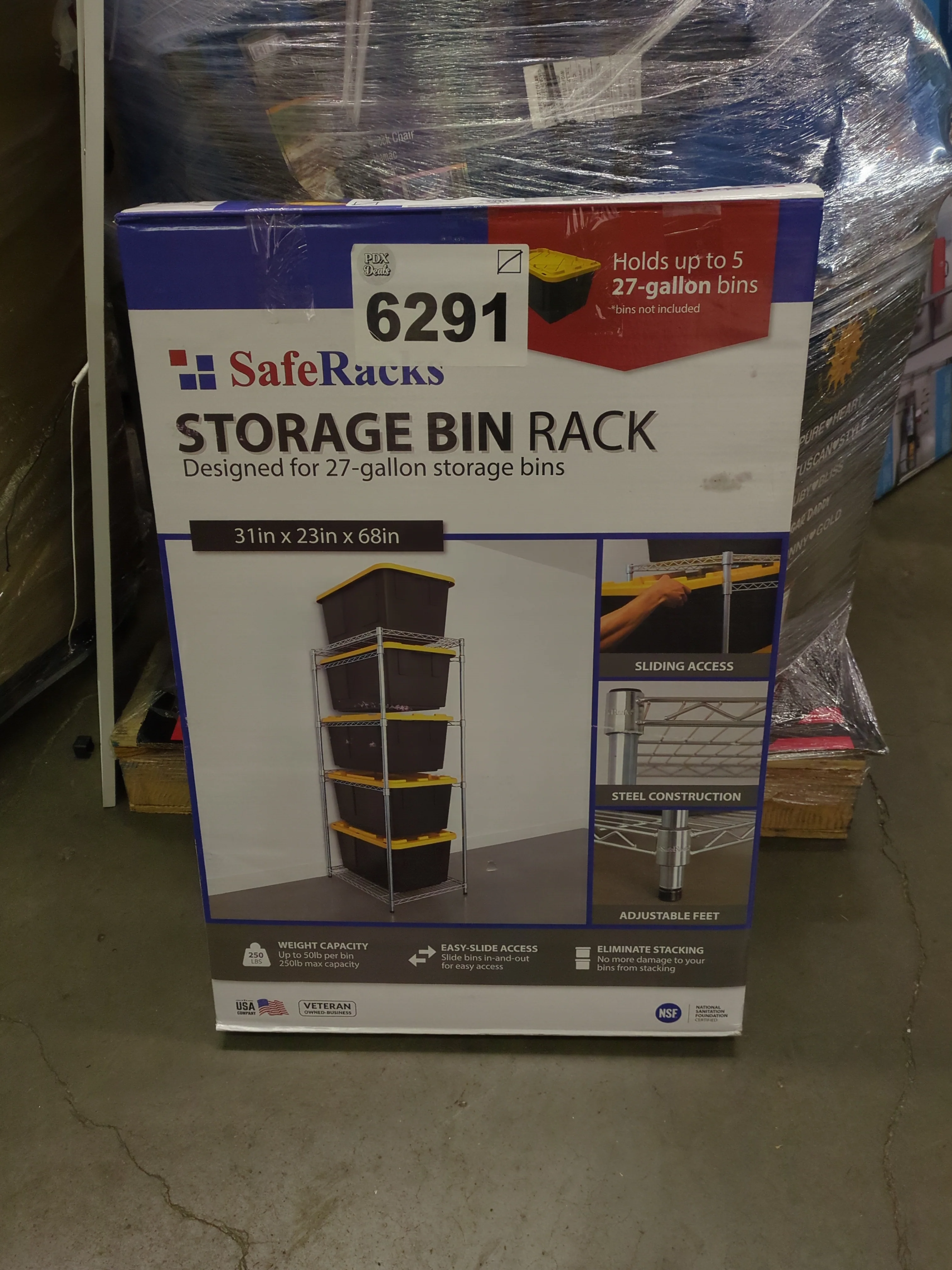 SafeRacks Storage Bin Rack, 5 Tote Capacity, NSF Certified - Image 2