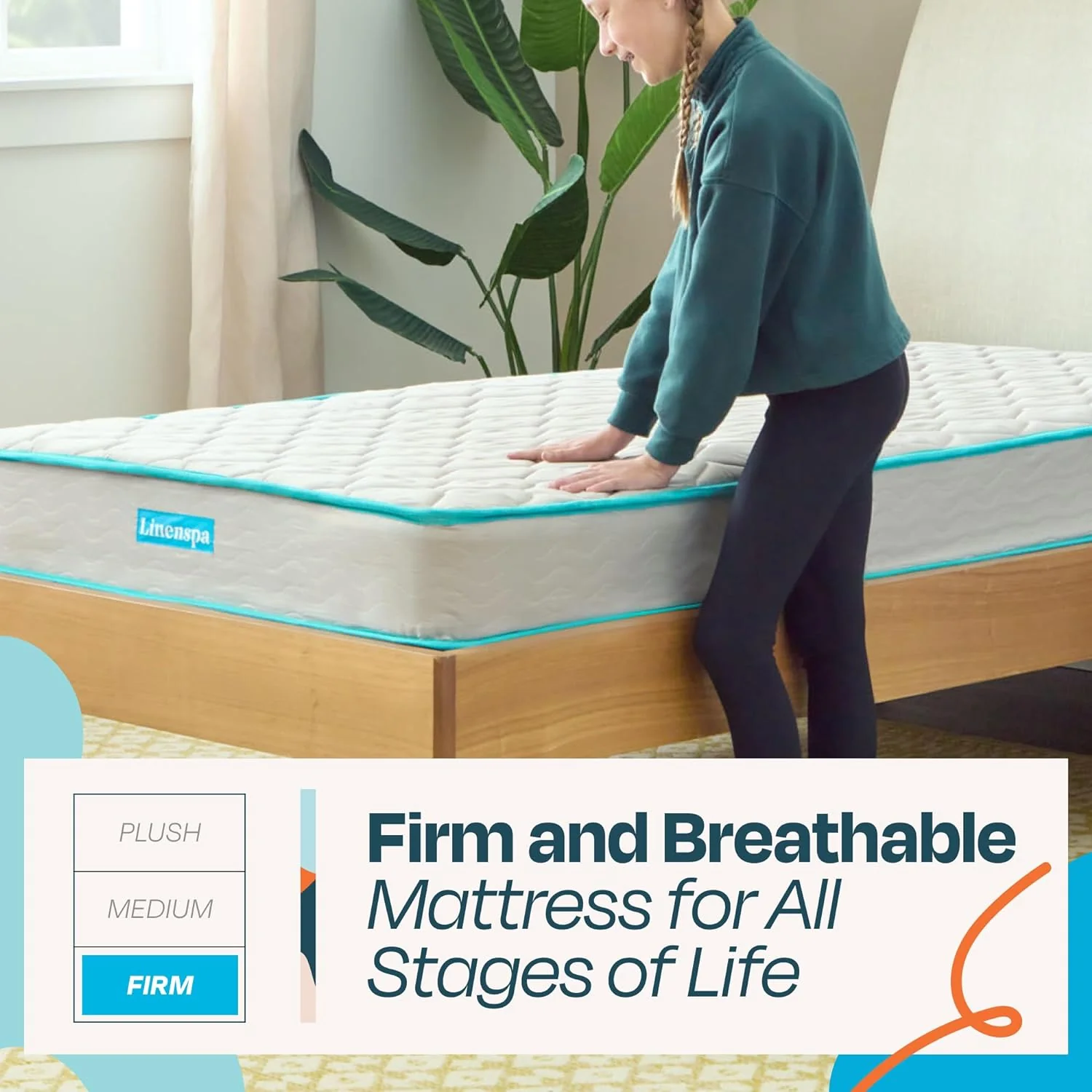 NEW - Linenspa 6 Inch Full XL Size Mattress - Firm Feel - Bonnell Spring with Foam Layer - Mattress in a Box - Youth or Kids Bed - Guest Bedroom - Durable and Breathable Support - Affordable - Full XL Size- White - Retail $179 - Image 3