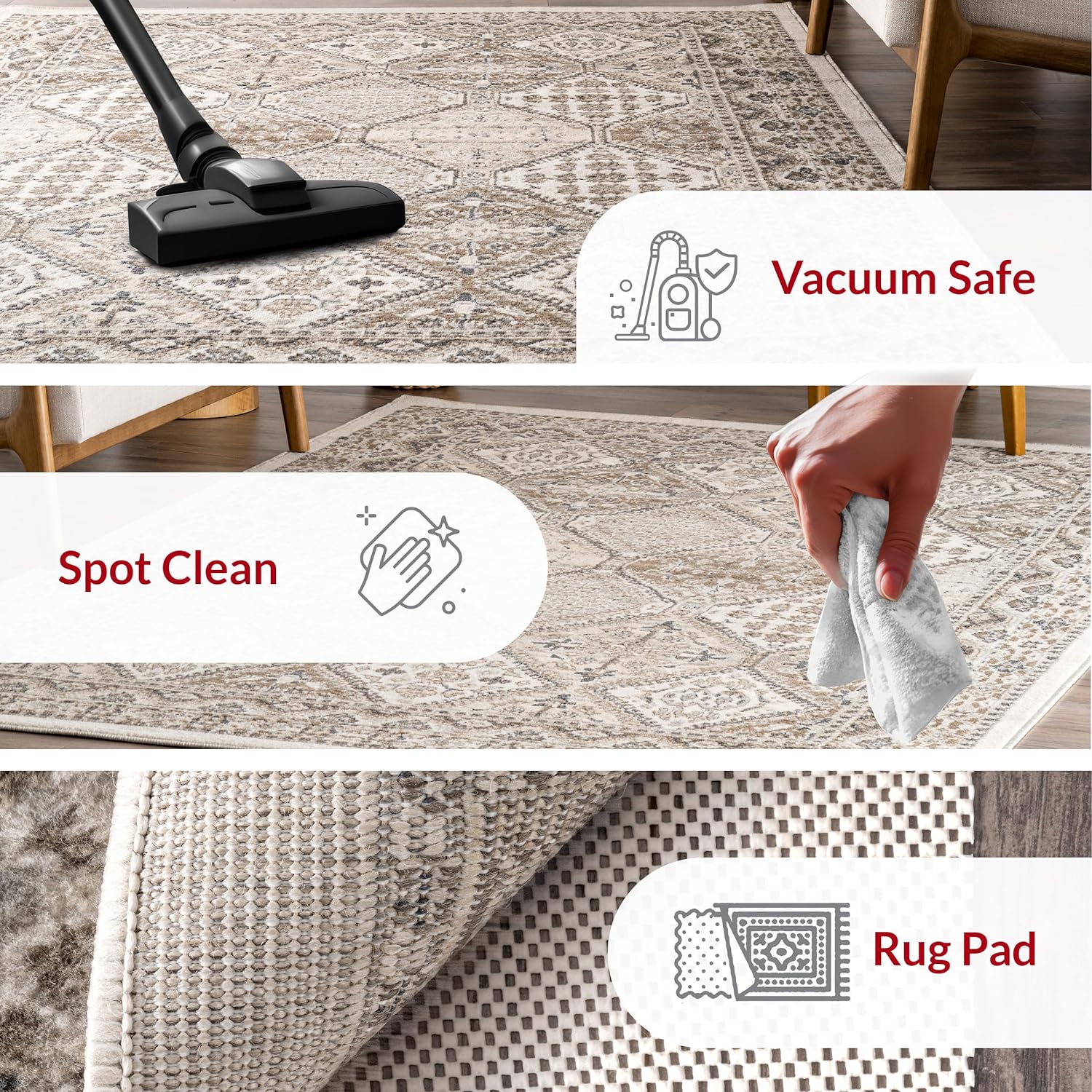 NEW - nuLOOM 9x12 Becca Traditional Tiled Area Rug, Beige, Faded Transitional Design, Stain Resistant, For Bedroom, Dining Room, Living Room, Hallway, Office, Kitchen, Entryway - Retail $129 - Image 4