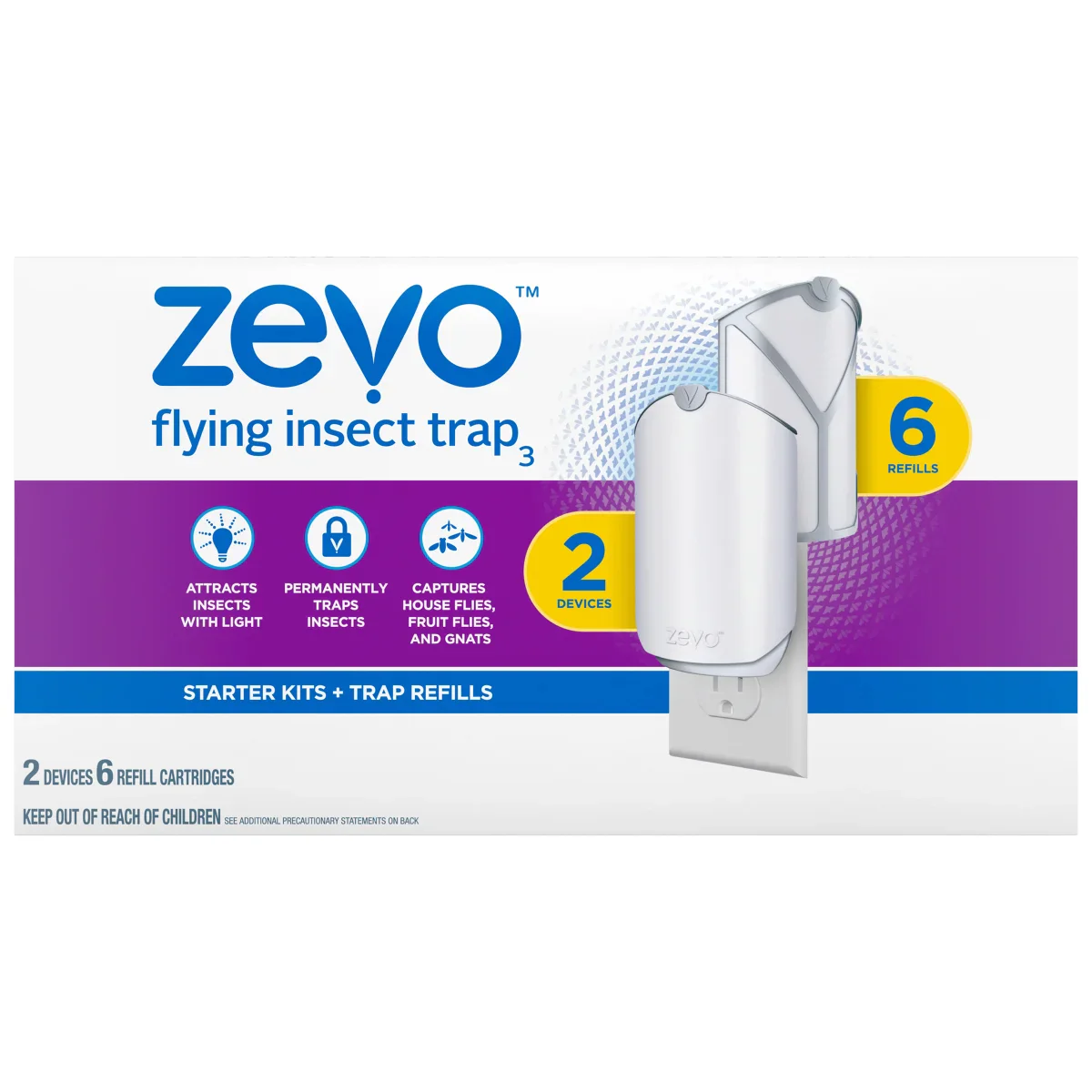 Zevo Flying Insect Trap Starter Kit, 2 Devices + 6 Refills