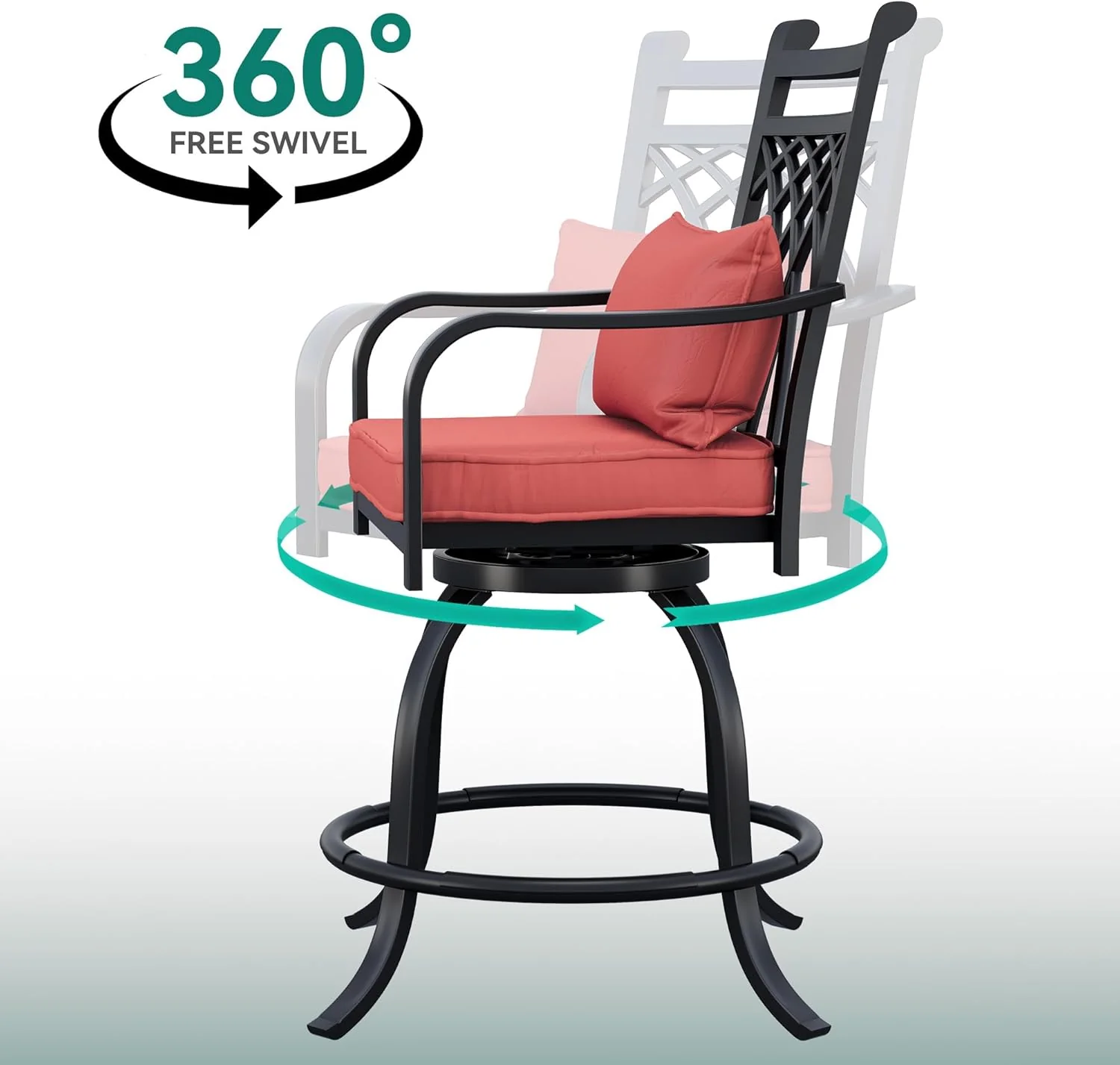 NEW - YITAHOME Metal Outdoor Bar Stool, Heavy Duty Patio Bar Stool w/Max Bearing 352 Lbs, E-Coated Outdoor Swivel Bar Stool - Image 5