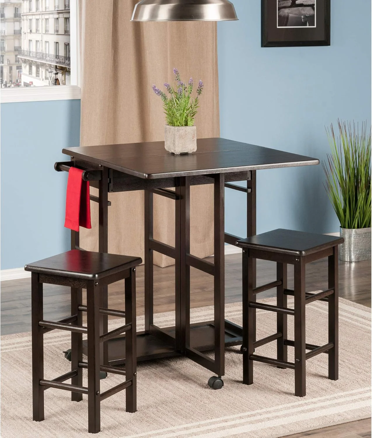 Winsome Suzanne 3-PC Set Space Saver Kitchen, Coffee Finish, 29.61x29.13x32.76 - Retail $150 - Image 5