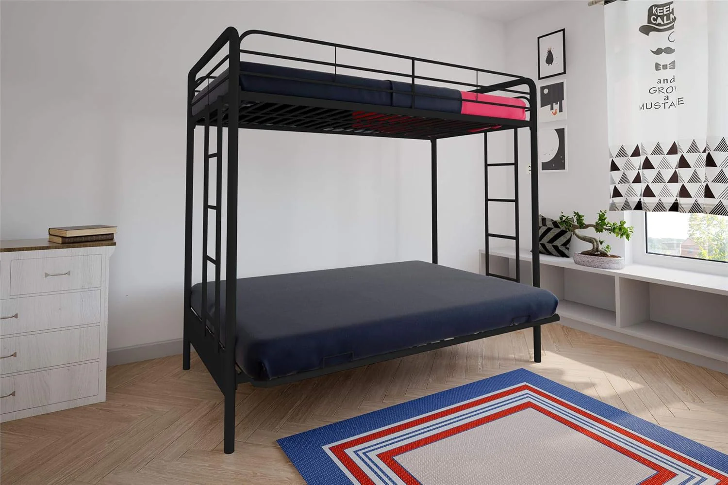 NEW - DHP Sammie Twin over Futon Metal Bunk Bed, Black - Retail $268 - Image 5