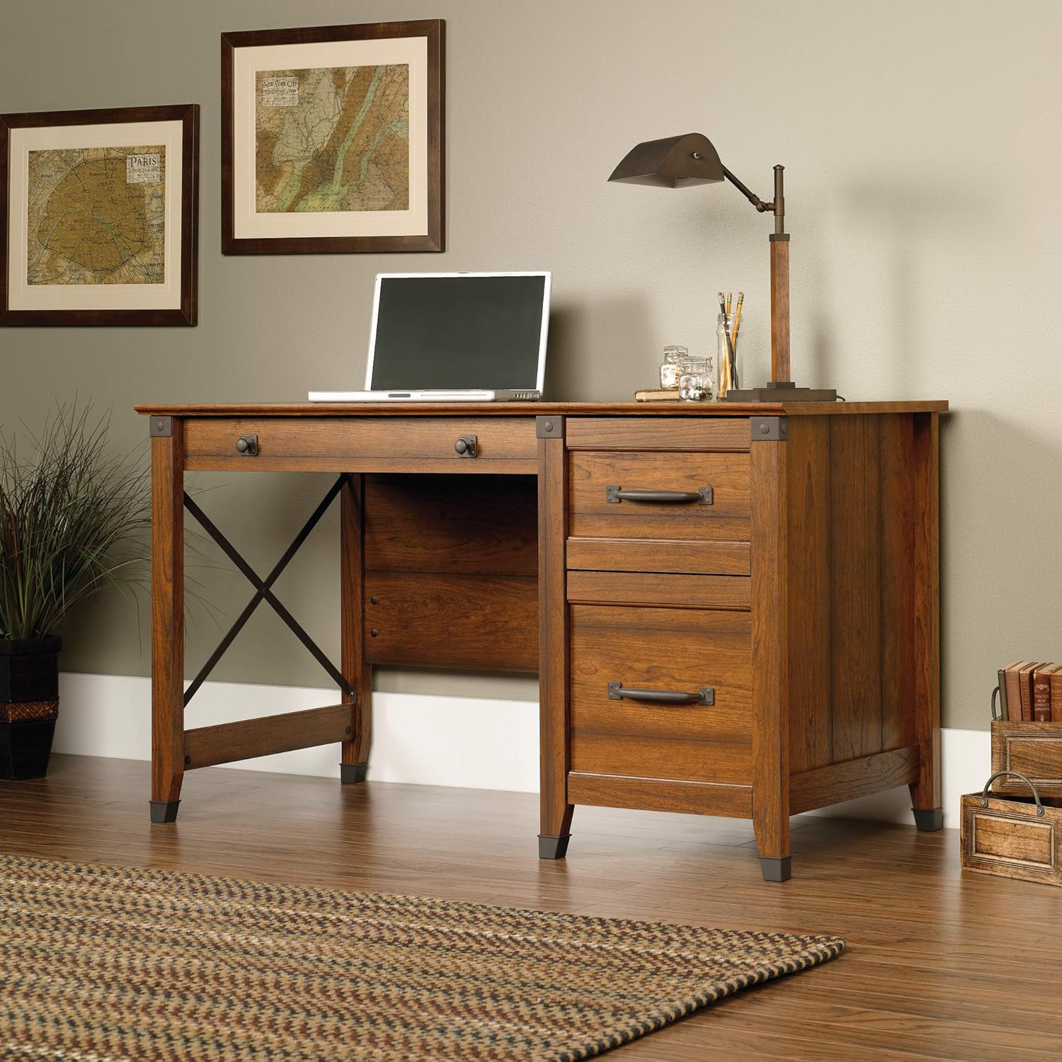 NEW - Sauder Carson Forge Desk, Washington Cherry finish - Retail $264 - Image 2