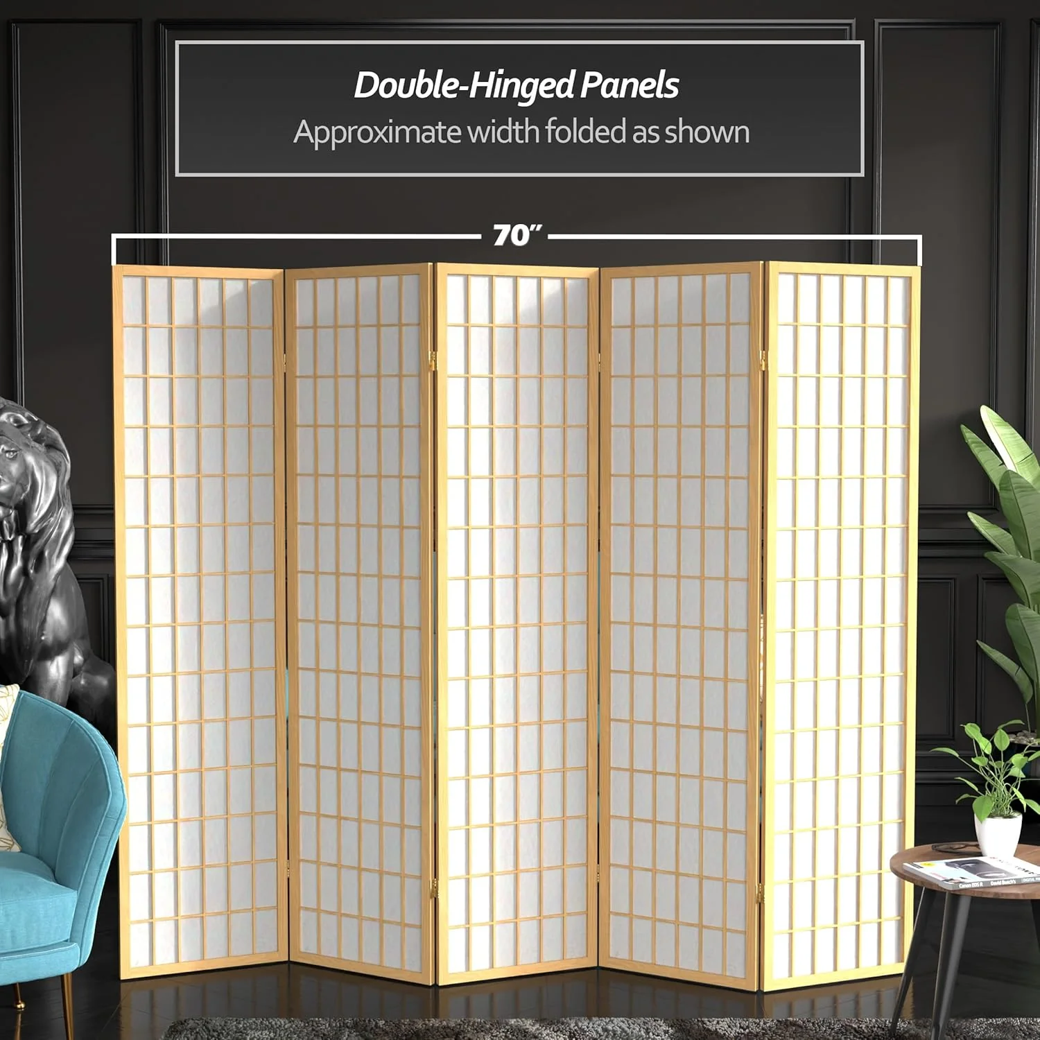 Oriental Furniture 6 ft. Tall Window Pane Shoji Screen - Natural - 5 Panels - Retail $259 - Image 2