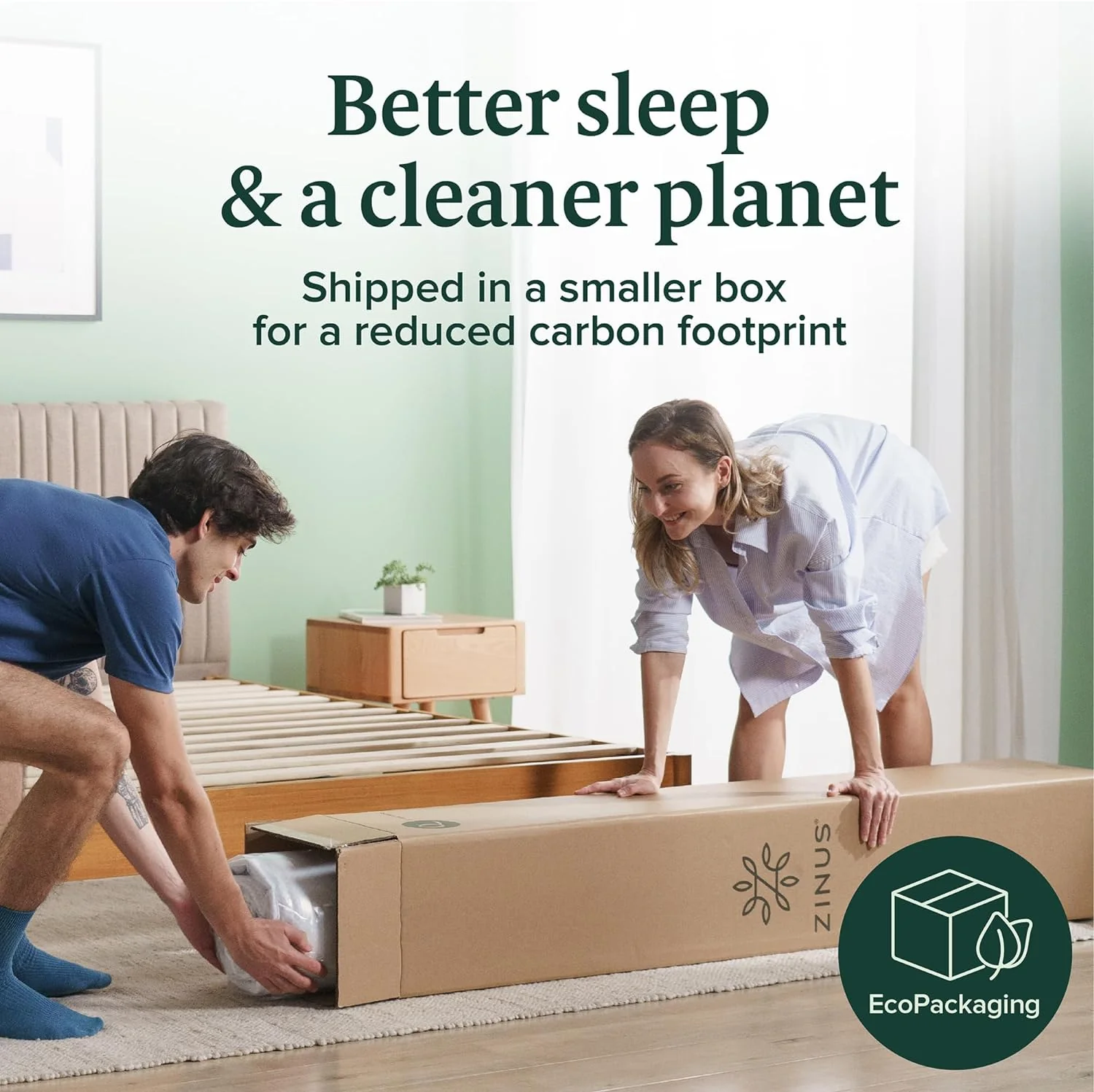 NEW - ZINUS QUEEN 10 Inch Green Tea Memory Foam Mattress [New Version], Queen, Fiberglass free, Medium Firm Feel, Zoned Pressure Relief, Certified Safe Foams & Fabric, Mattress in A Box - Retail $219 - Image 5