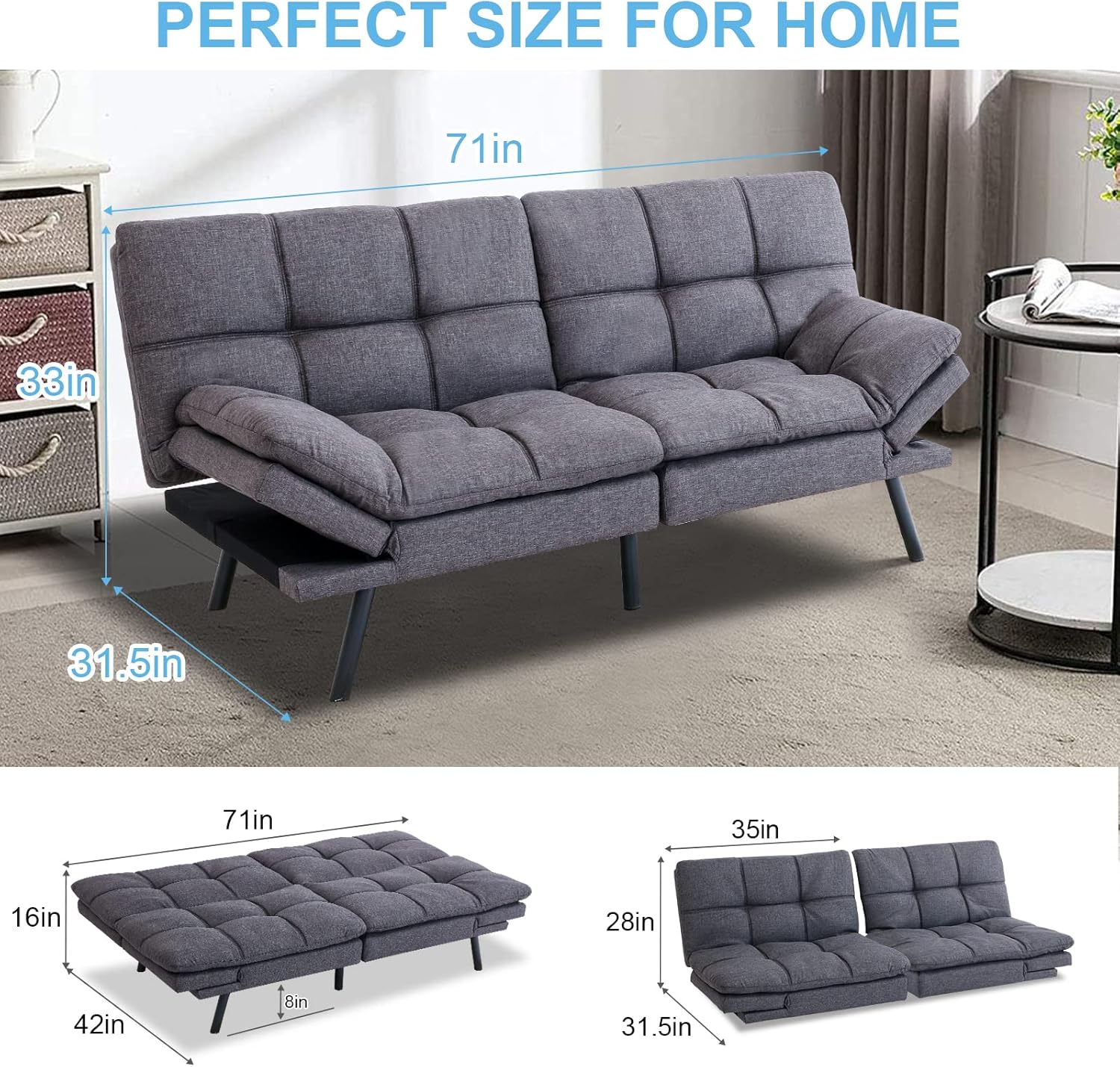 Opoiar FA-DGY-New Sofabed, Dark Grey - Retail $219 - Image 3