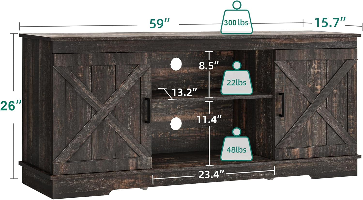 YITAHOME TV Console for 65 Inch TV, Farmhouse TV Stand with Double Barn Doors and Storage Cabinets, Mid Century Modern Media Console Table TV Cabinet for Living Room, 59 Inches, Grey White/Espresso - Image 3