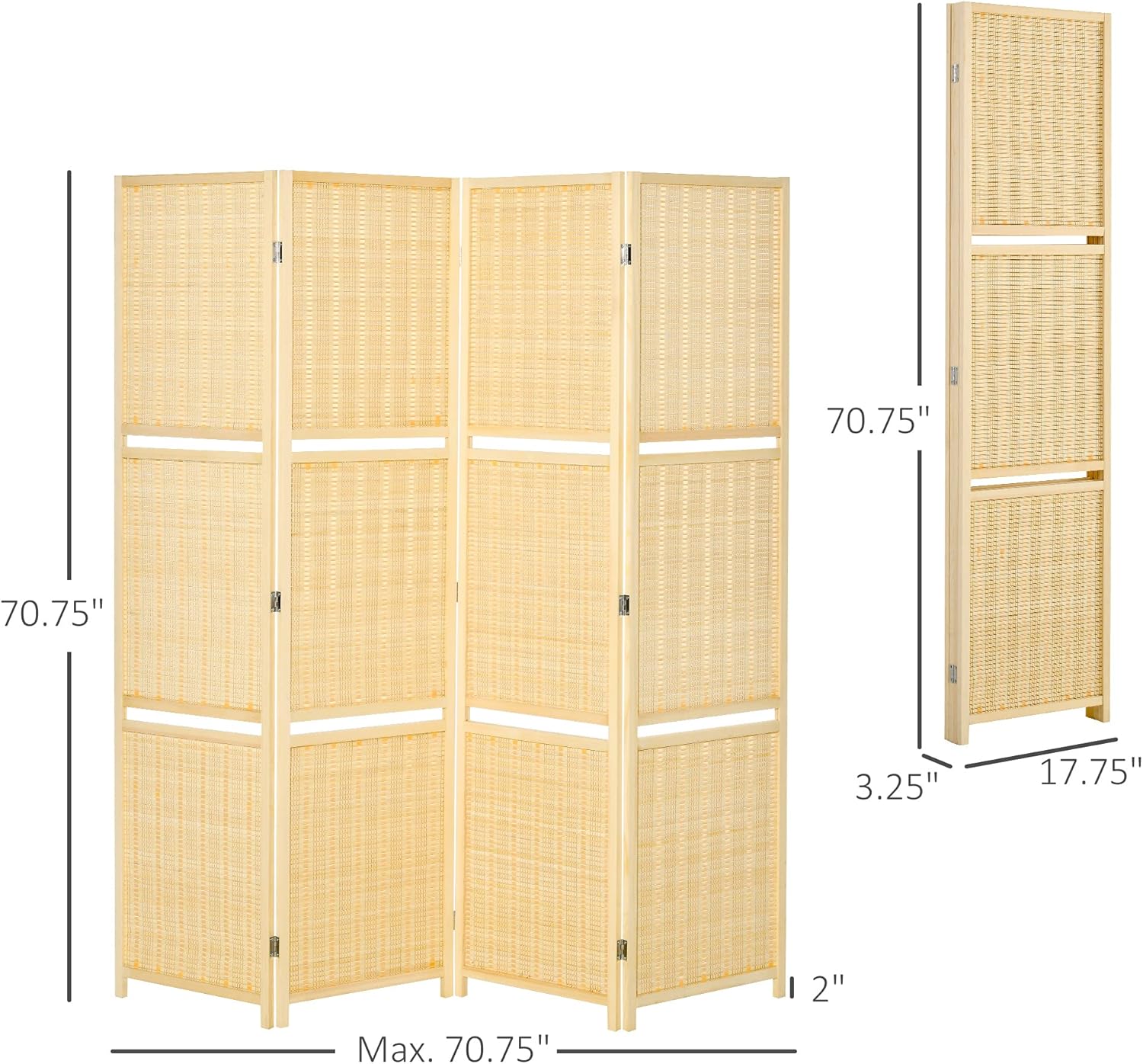 NEW - HOMCOM 4-Panel Bamboo Room Divider, 6 Ft Folding Privacy Screen with 2 Display Shelves for Bedroom and Office, Natural - Retail $111 - Image 3