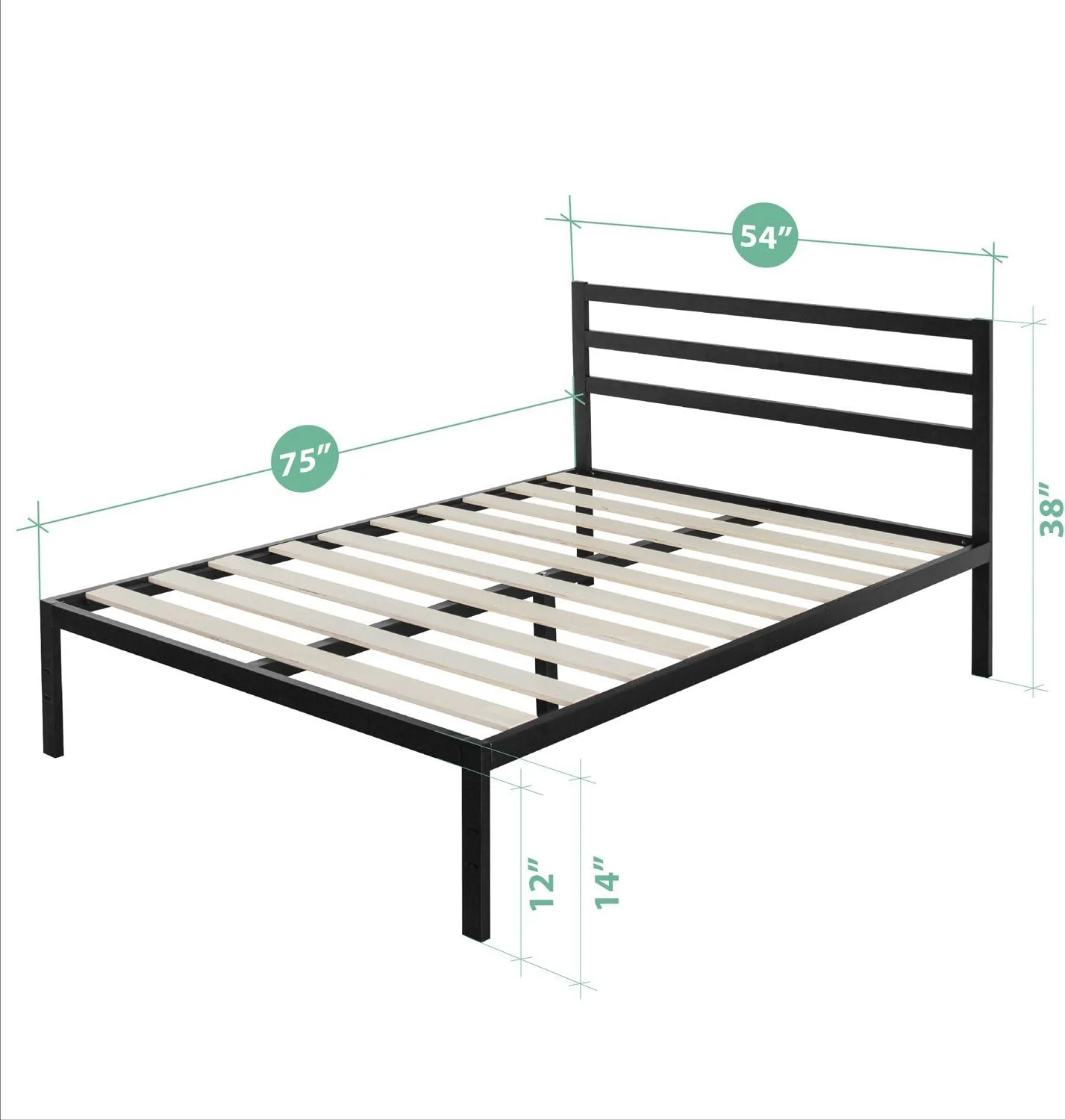 NEW - ZINUS FULL Mia Metal Platform Bed Frame with Headboard, Wood Slat Support, No Box Spring Needed, Easy Assembly, Full - Retail $90 - Image 2