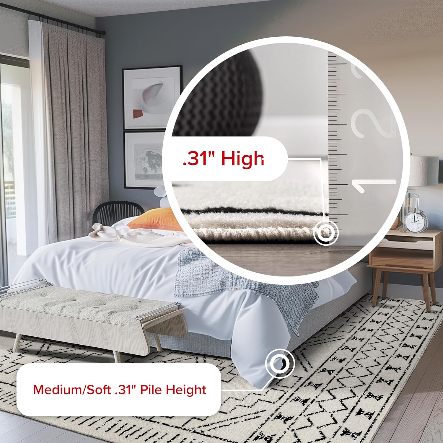 NEW - nuLOOM 7in x 9in Indoor Performance Area Rug, Stain-Resistnat, Pet and Kid Friendly, Durable, High-Traffic, Noa ivory and black - Retail $59 - Image 4