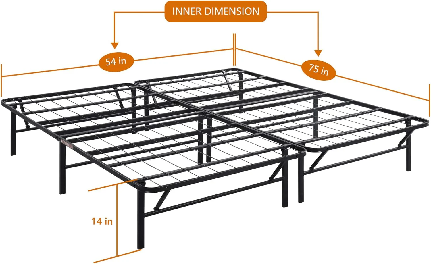 NEW - PrimaSleep 14 Inch Foldable Heavy Duty Metal Bed Frame/Under-Bed Storage/Comfortable Base Bed Frame/No noise/Black/Full - Retail $65 - Image 2