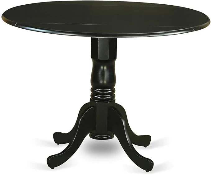 NEW - East West Furniture DLAB5-BLK-06 5 Piece Dinette Set for 4 Includes a Round Dining Room Table with Dropleaf and 4 Shitake Linen Fabric Parsons Dining Chairs, 42x42 Inch, Black - Retail $372 - Image 2