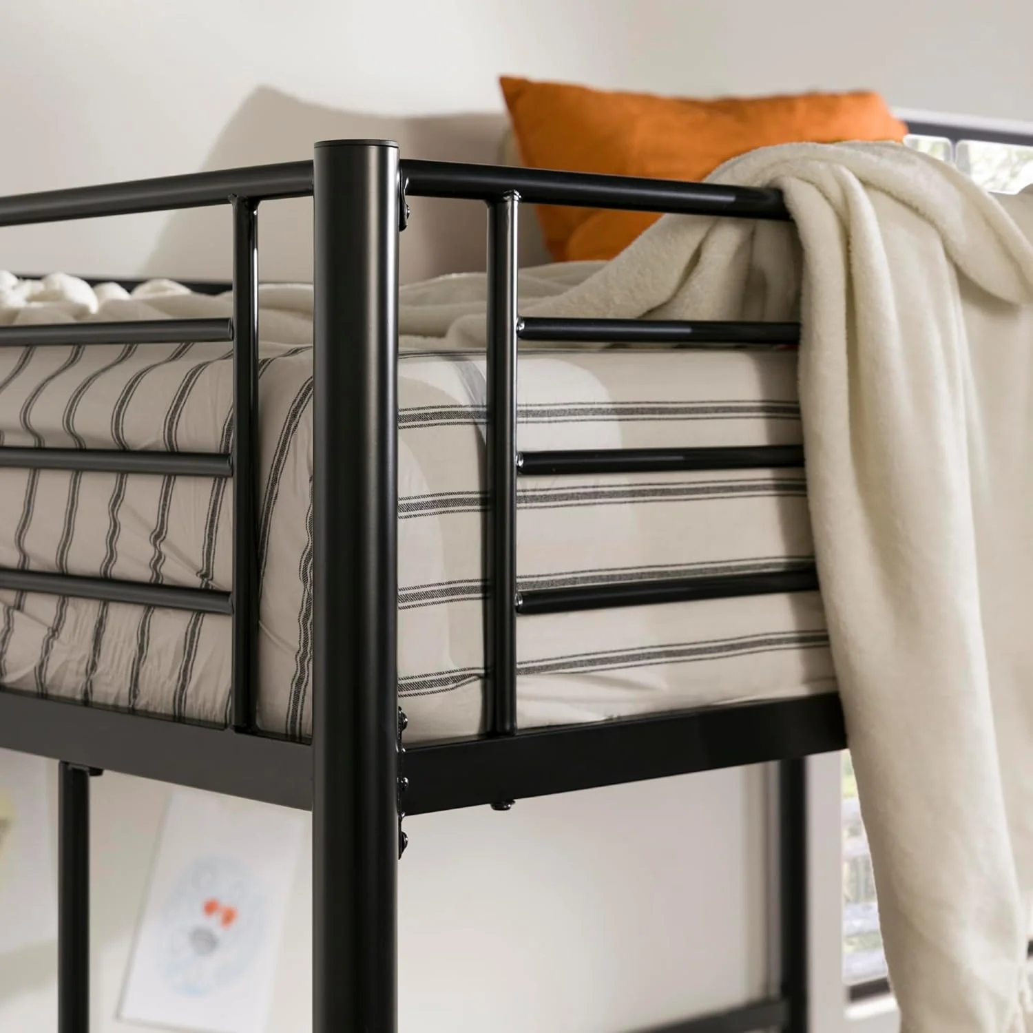 Walker Edison Timothee Urban Industrial Metal Double over Loft Bunk Bed, Full Loft, Black - Image 4