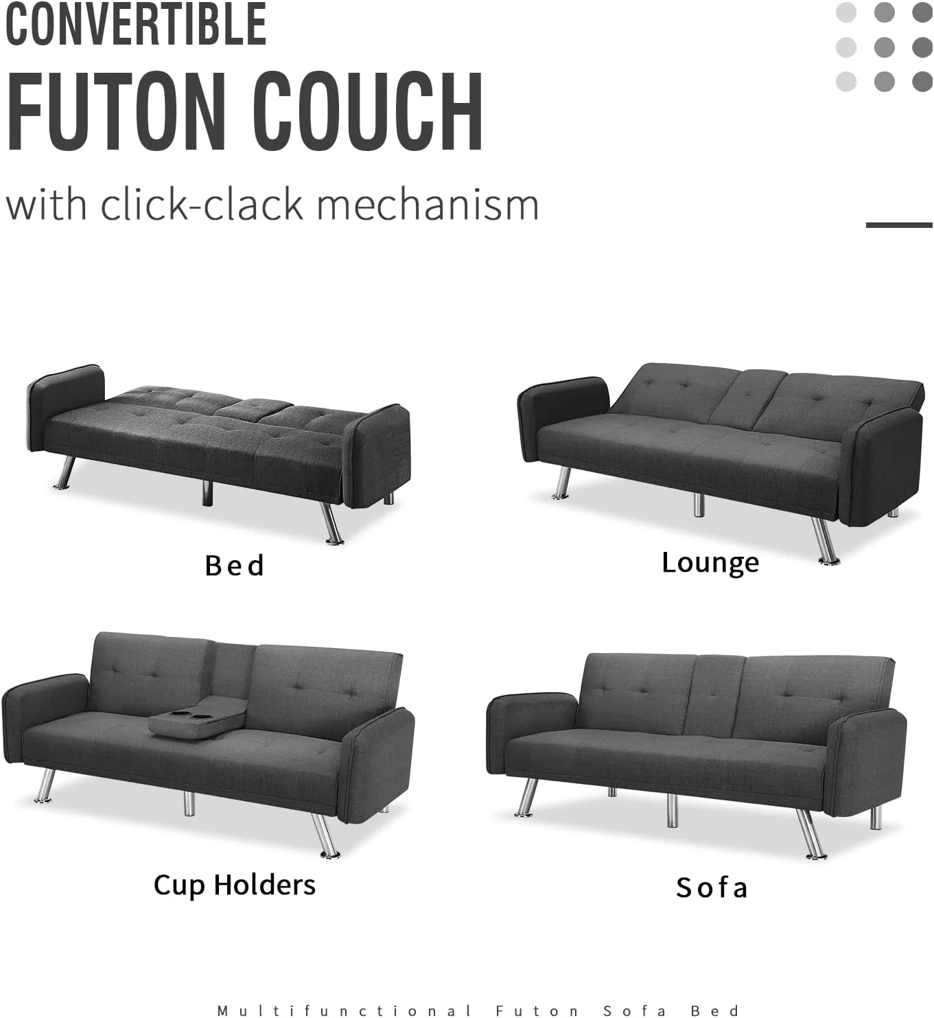 NEW - IULULU Futon Sofa Bed, Convertible Couch with 2 Cup Holders Loveseat with Armrest for Studio, Apartment, Office, Living Room, Dark Grey - Retail $266 - Image 2