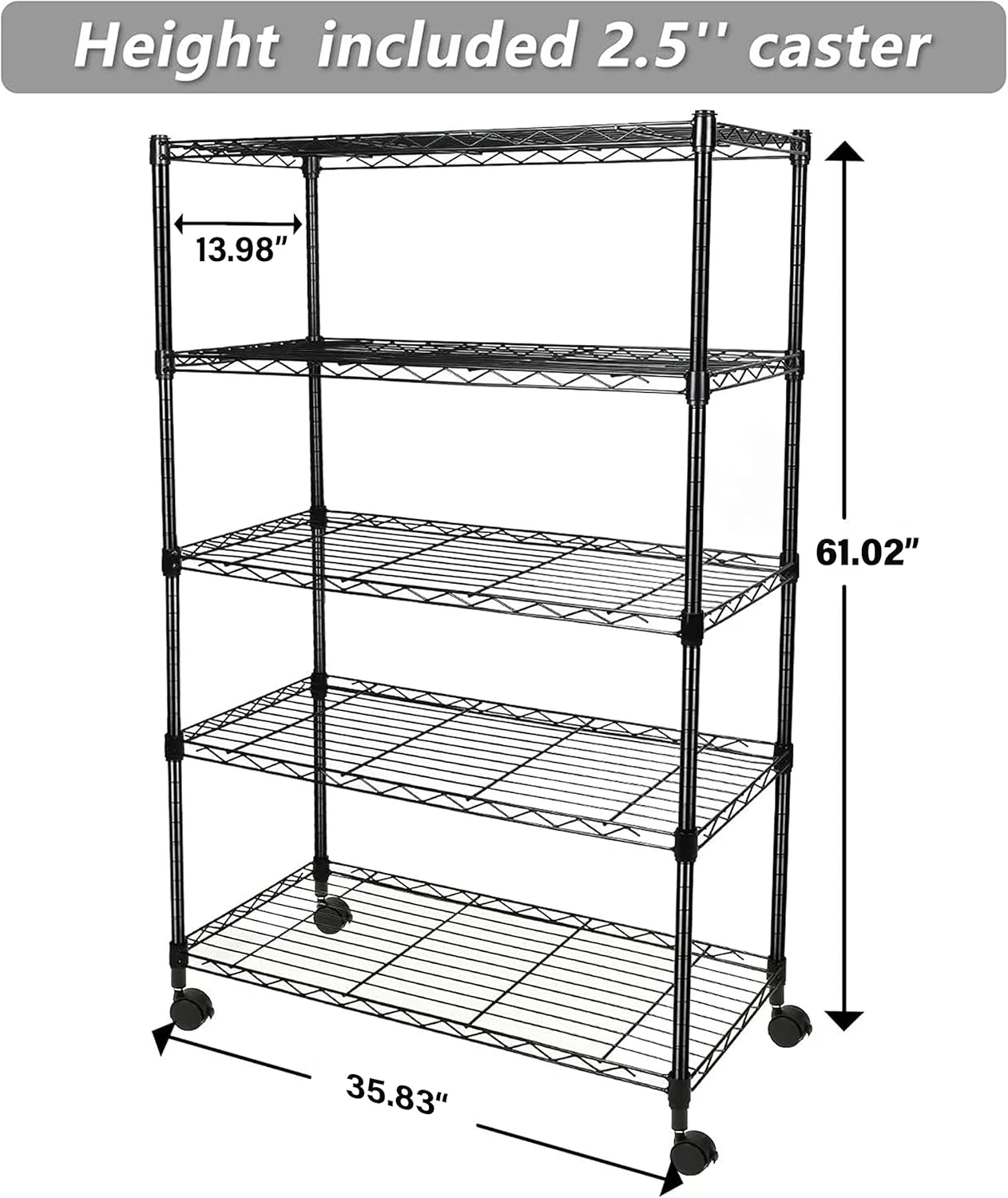 NEW - YSSOA 5-Tier Storage Shelving Unit, Black, 36L x 14W x 60H inch - Retail $69 - Image 2