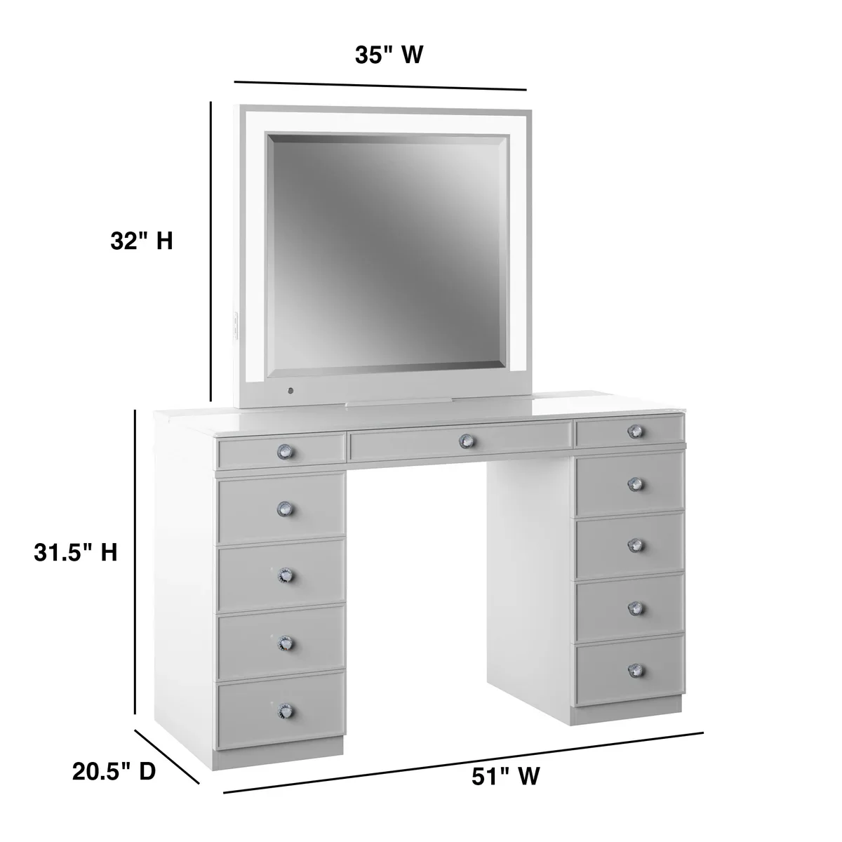 Tresanti Alexandra Double Pedestal Vanity Table with LED Lighted Mirror - Retail $599 - Image 2