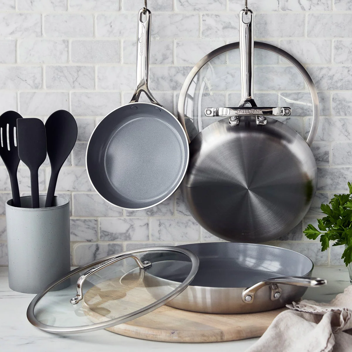 NEW- GreenPan GP3 Stainless Steel 5-piece Set - Retail $200