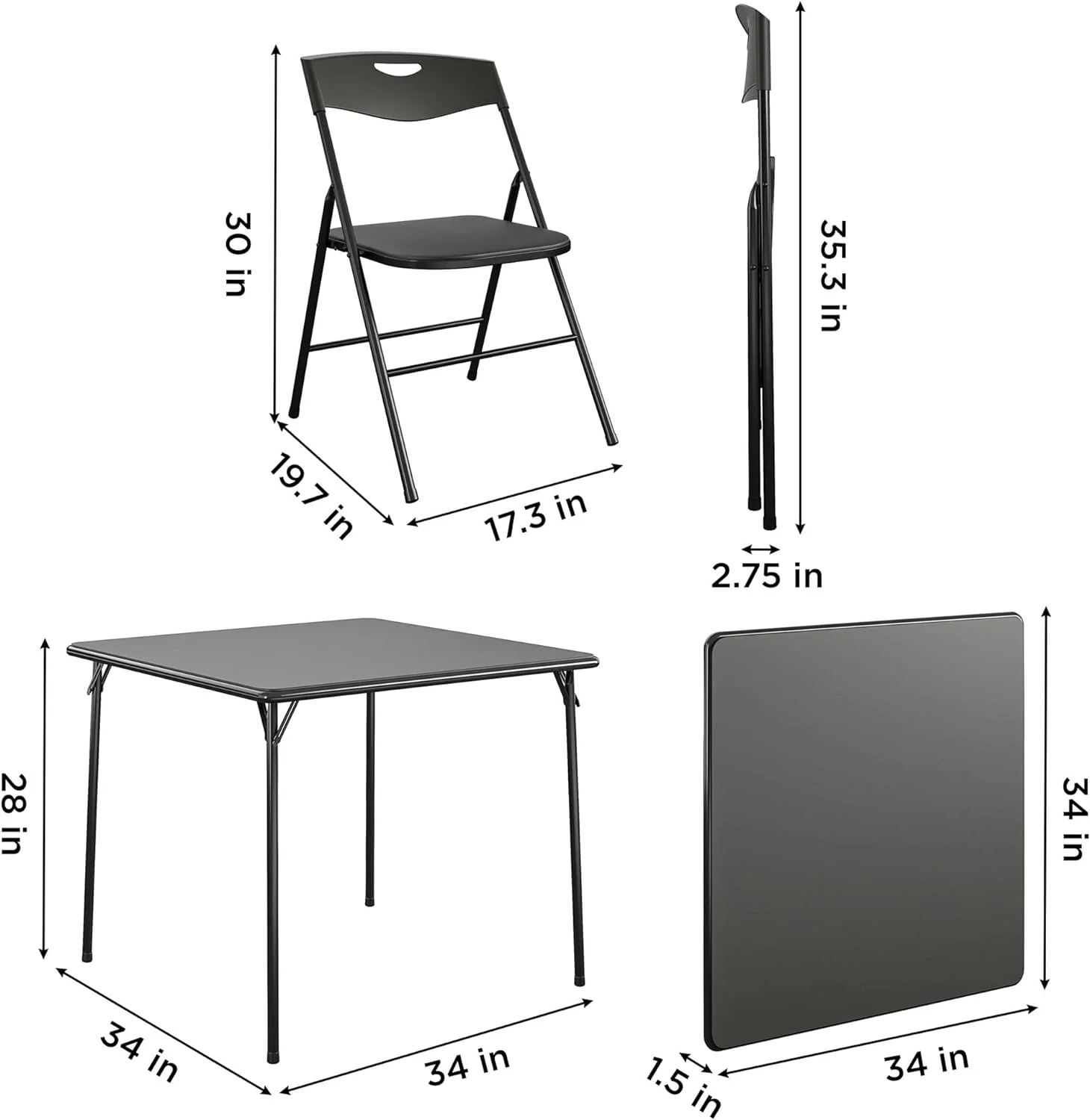 NEW - COSCO 5-Piece Folding Table and Chair Set, Black - Retail $115 - Image 2