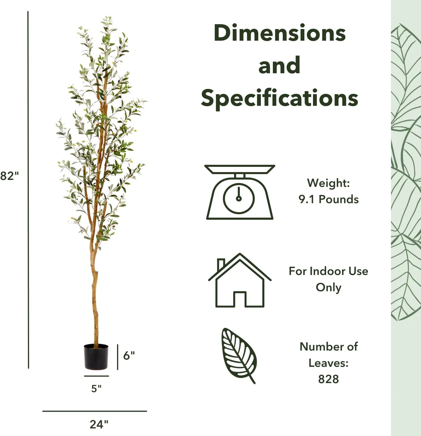 Nearly Natural 82 in Olive Artificial Silk Trees Green - Retail $166 - Image 3