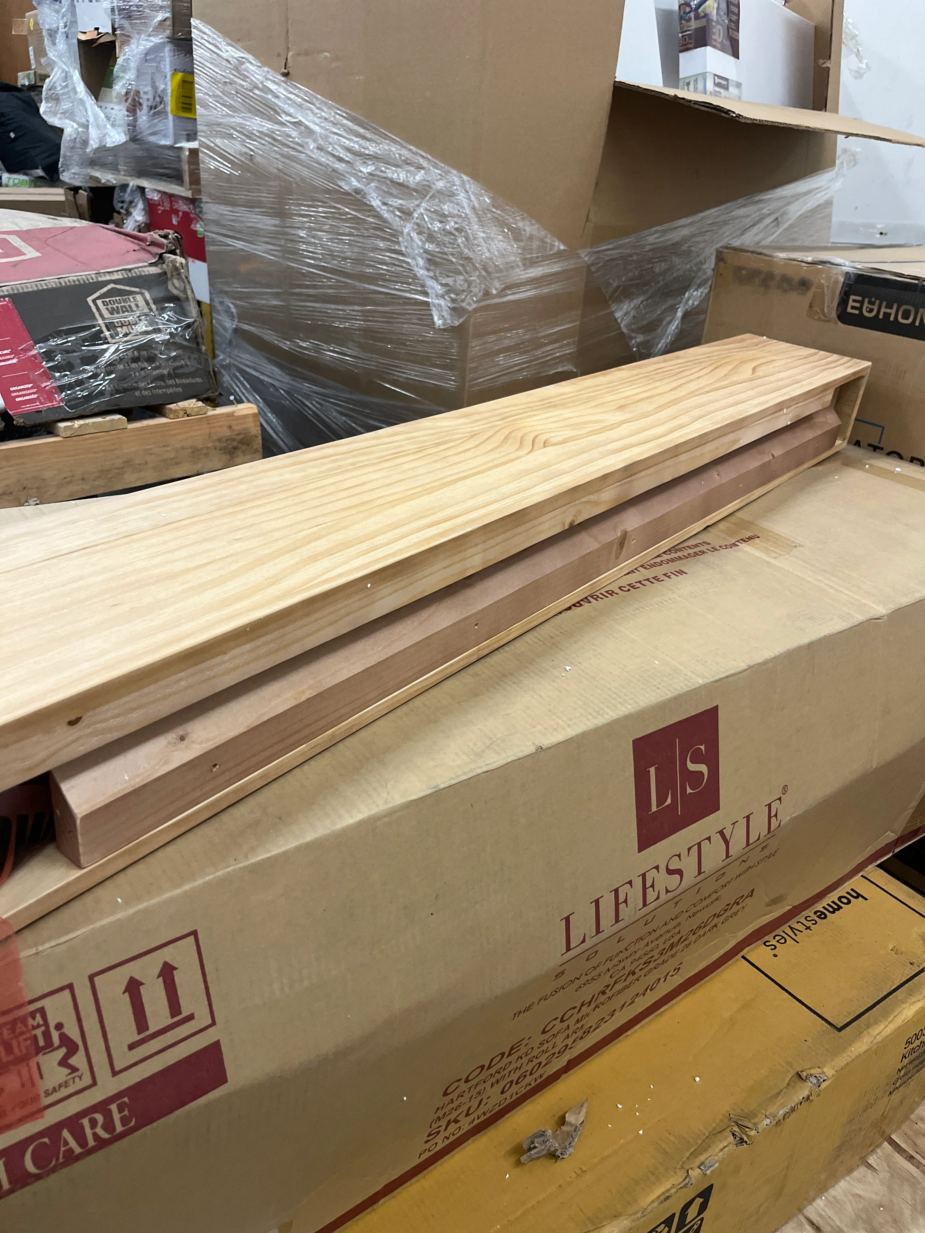 NEW - ROOMTEC Fireplace Mantel,60" Wood Floating Fireplace Shelves,Wall Mounted Wooden Display Shelving,Handcrafted Wood Brack,Natural Mantels Over Fireplace | 60" x 8" x 5"-Aged Oak - Retail $117 - Image 5