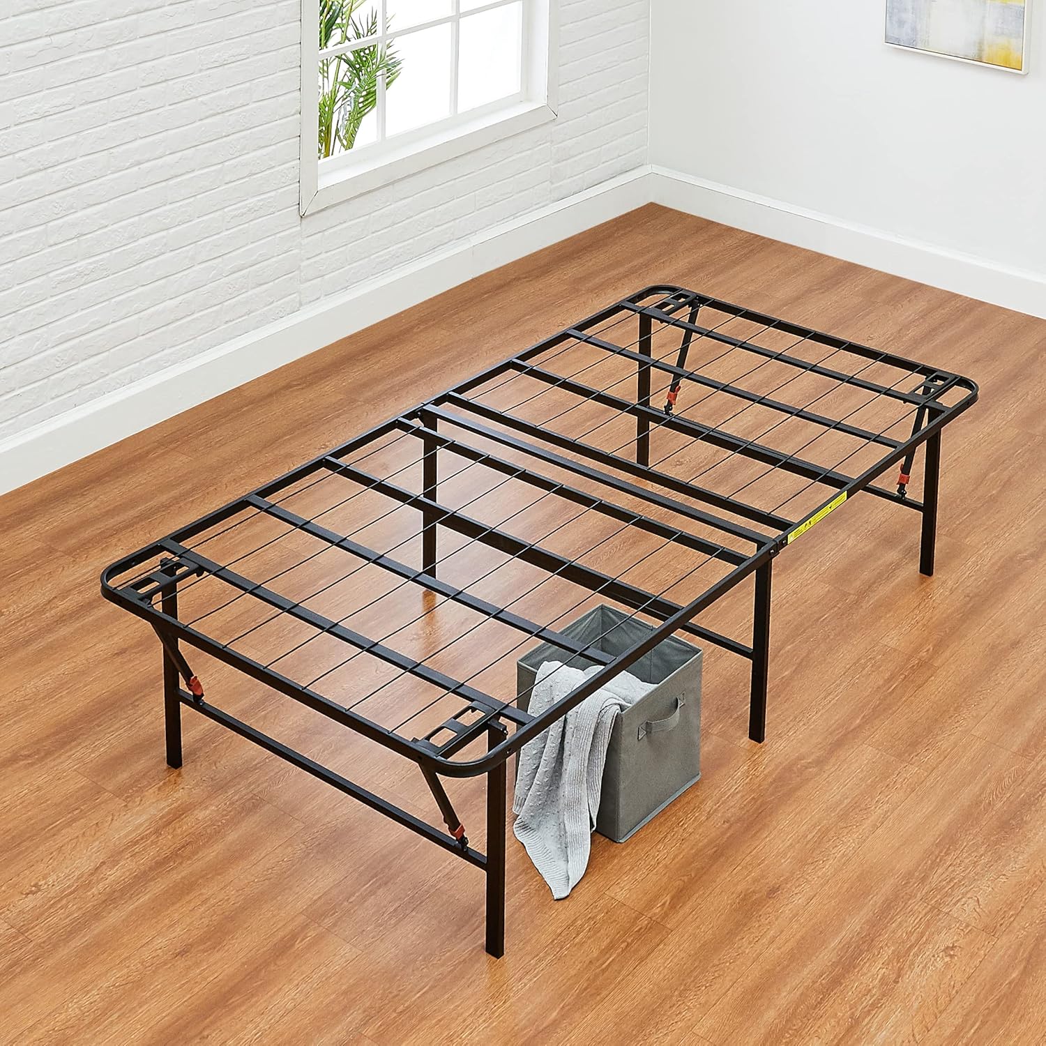 NEW - Amazon Basics TWIN Foldable Metal Platform Bed Frame with Tool Free Setup, 18 Inches High, Sturdy Steel Frame, No Box Spring Needed, Twin, Black - Retail $80 - Image 2