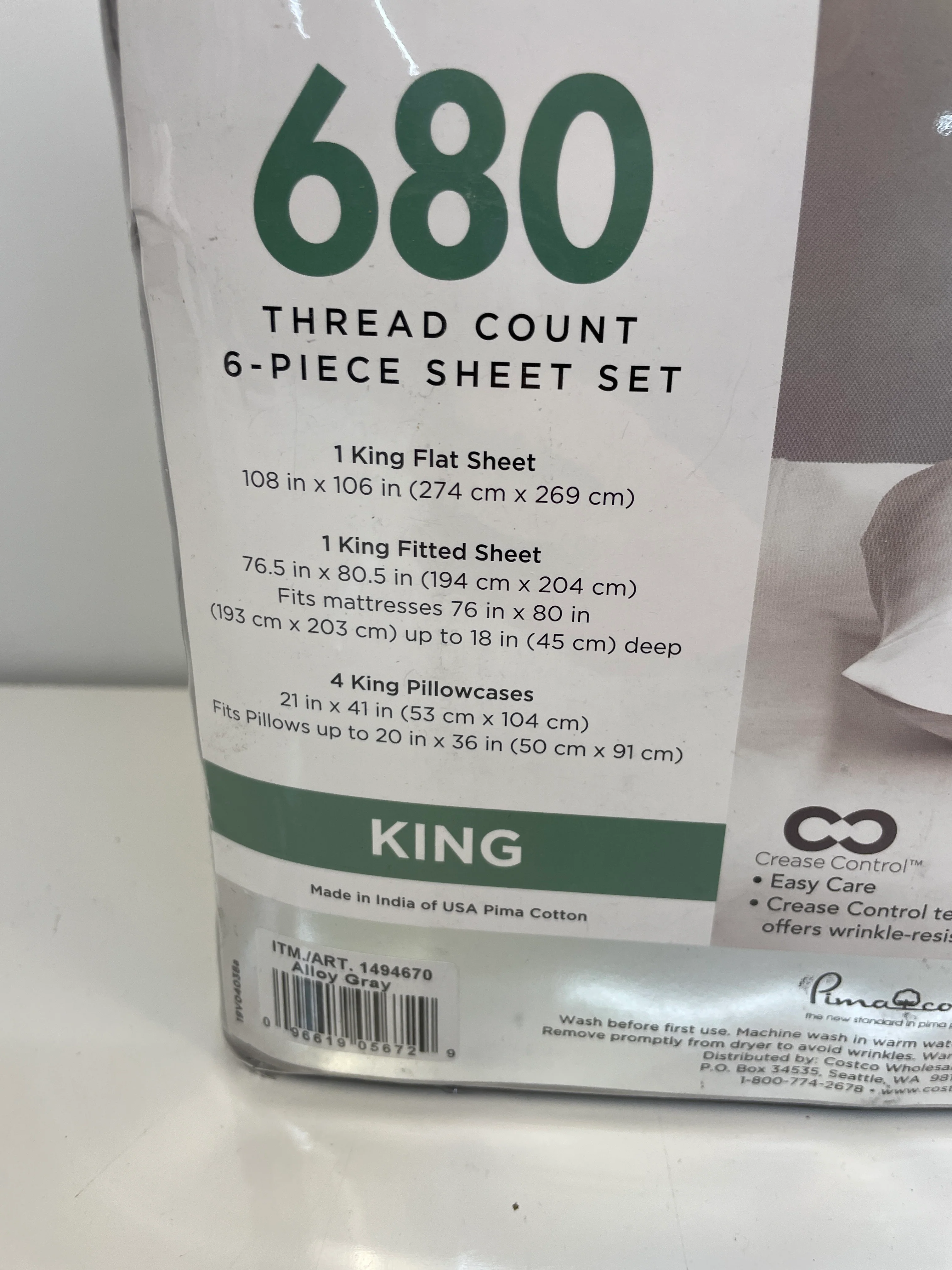 Kirkland Signature KING 680 Thread Count Sheet Set, Gray - King - Image 4