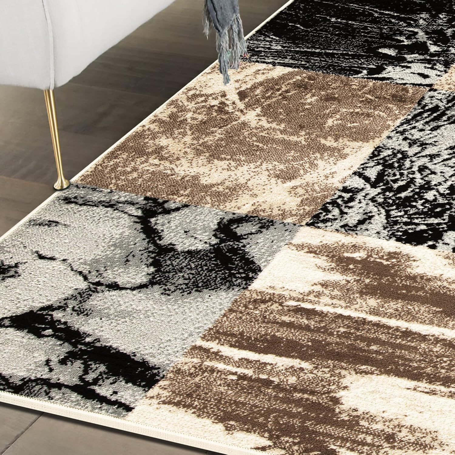 Superior Indoor Large Area Rug, Modern Abstract Style with Jute Backing, Floor Decor for Office, Living Room, Dorm, Kitchen, Dining, Entryway, Hardwood Throw, Brentwood Collection, 8' x 10', Beige - Retail $67 - Image 7