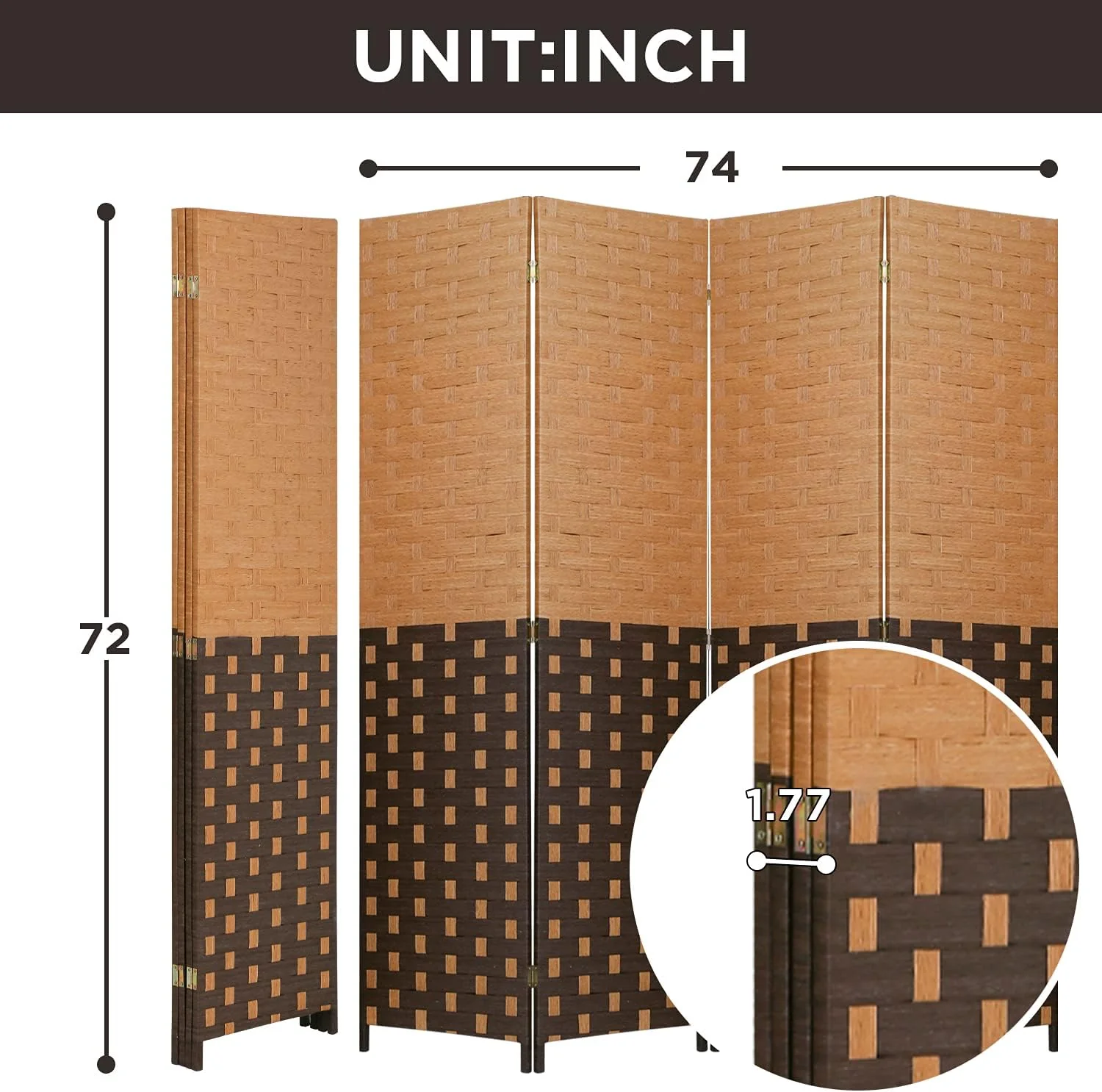 NEW - Room Divider Wood Screen 4 Panel Wood Mesh Woven Design Room Screen Divider Folding Portable Partition Screen Screen Wood for Home Office (CM) - Retail $70 - Image 2