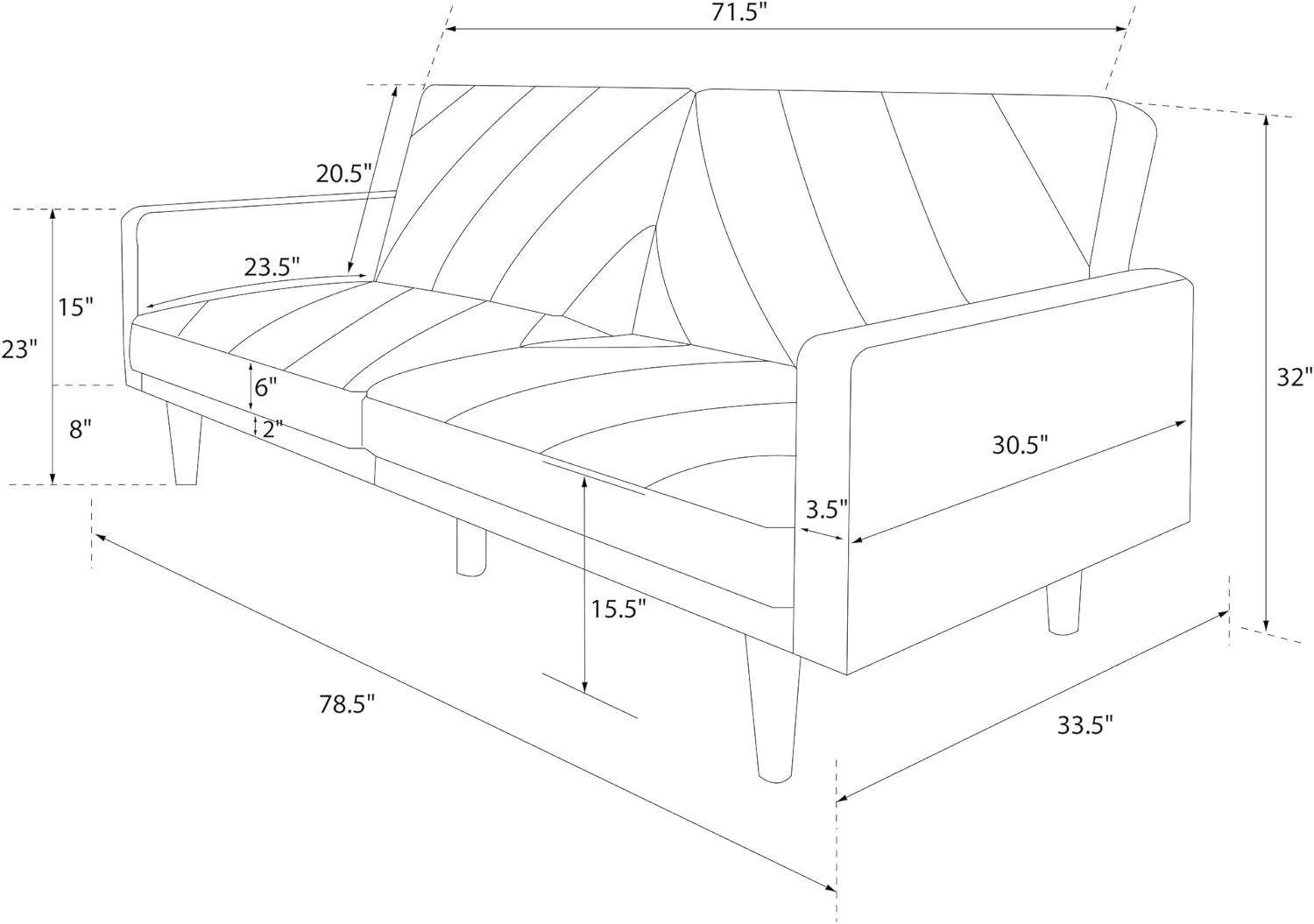 NEW - DHP Paxson 79 Inch Futon Sofa Bed, Upholstered Couch Sleeper with Diagonal Tufting, Mid-Century Modern, Gray - Retail $319 - Image 4