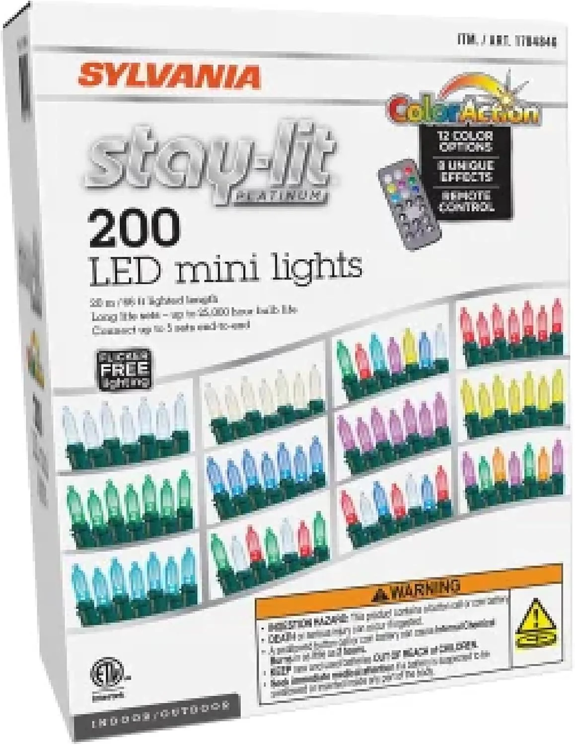 SYLVANIA Stay Lit Platinum Strings Christmas Lights - Color Action Mini Lights - 1 Strings, 200 Lights Per String