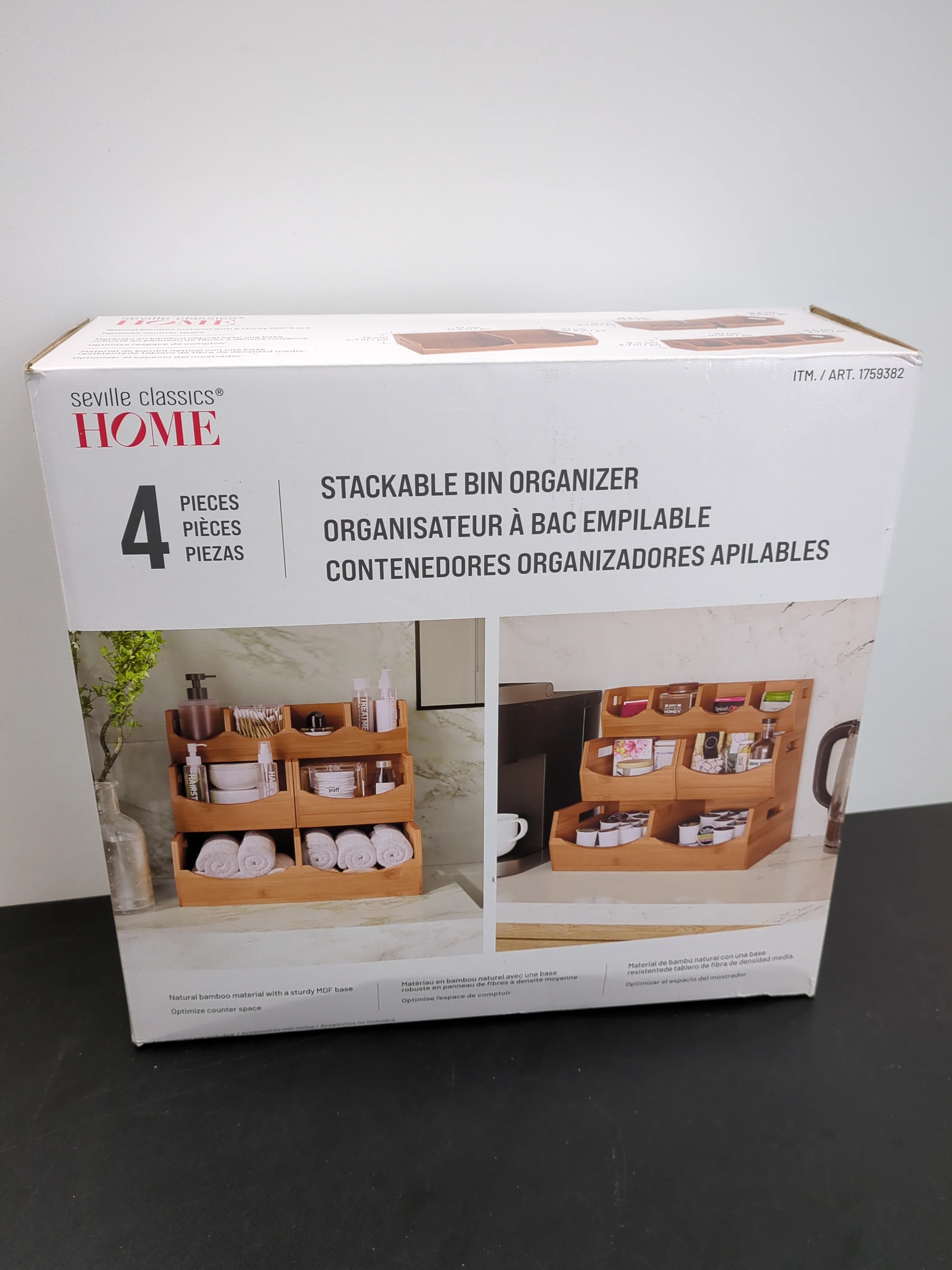 Seville Bamboo Stackable Bin Organizer, 4-piece - Image 4